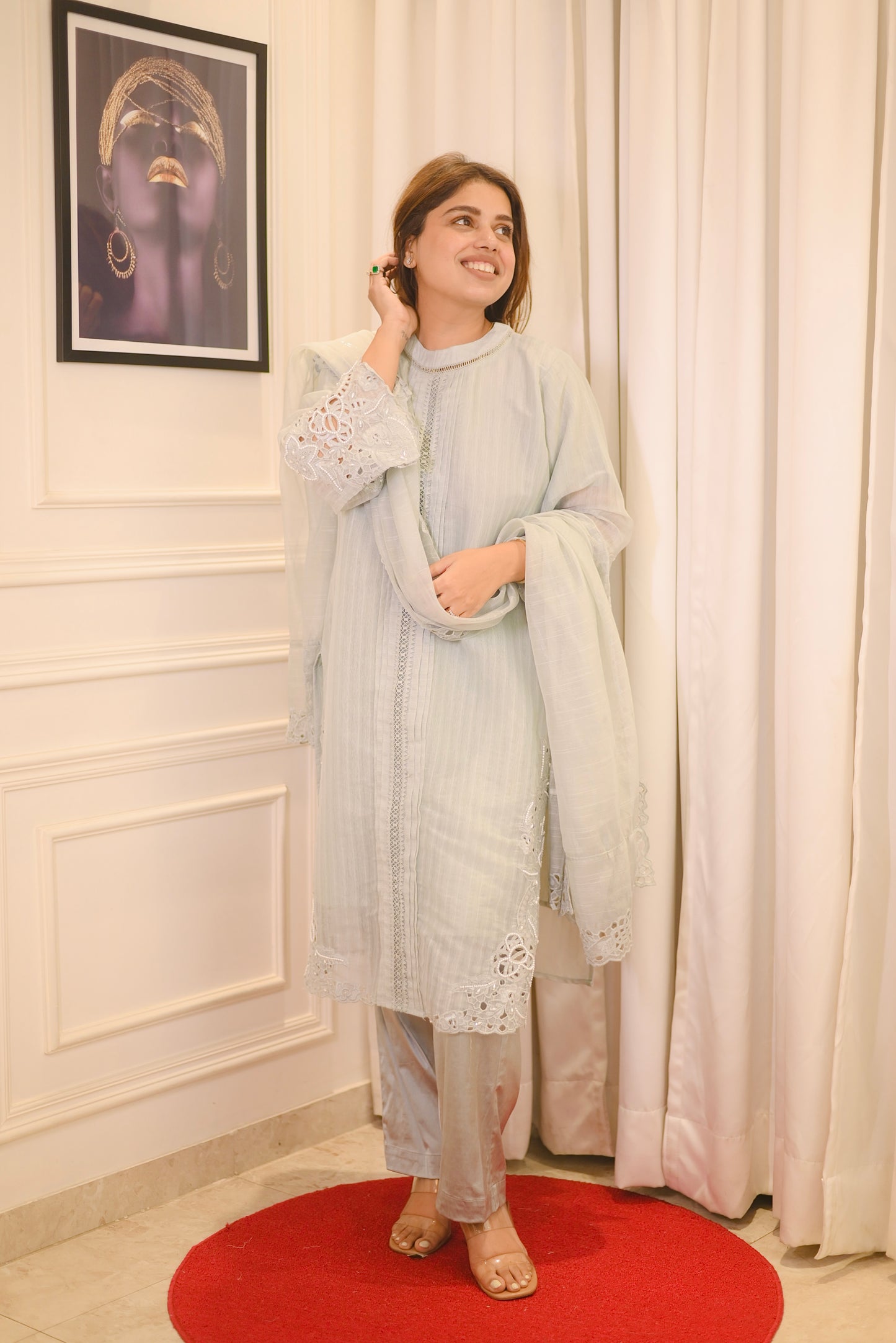 Exclusive Grey Cotton Lawn 3piece Suit| Sizes M to XXL