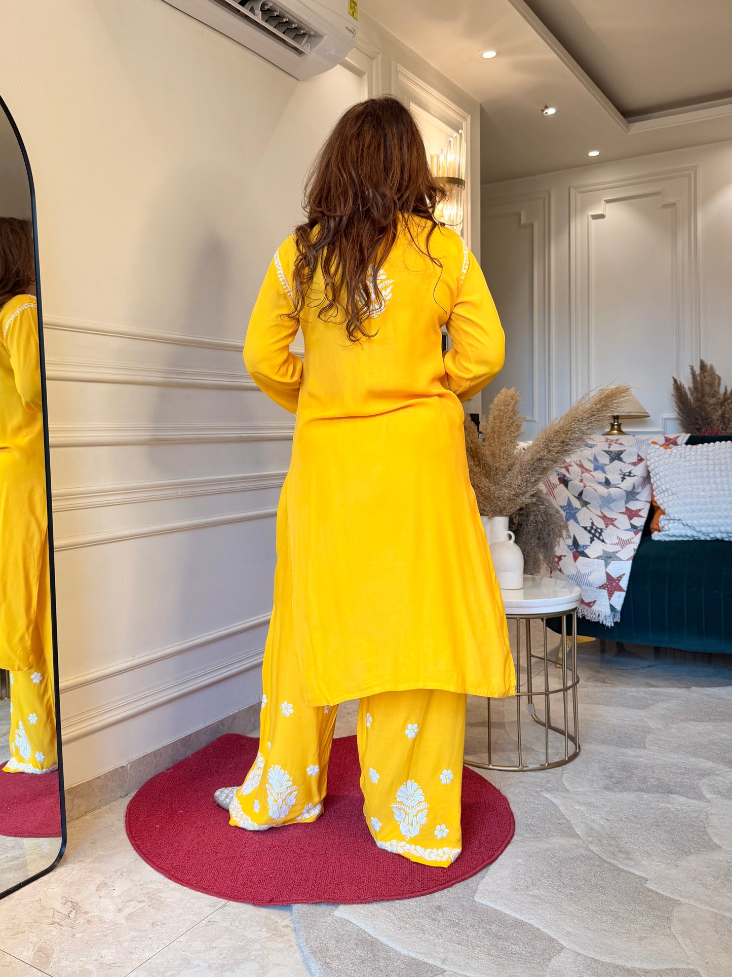 Hand Embroidered Chikankari Kurta set | Modal | Yellow