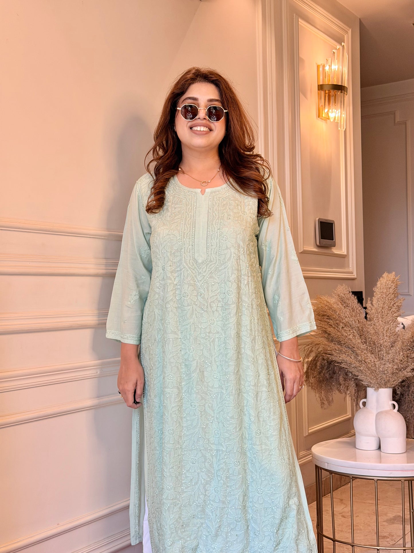 Hand Embroidered Chikankari Kurta  | Premium Muslin | Pistachio Green