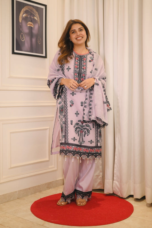 Exclusive Lavender Embroidered 3-Piece Lawn Suit | Sizes M to XXL