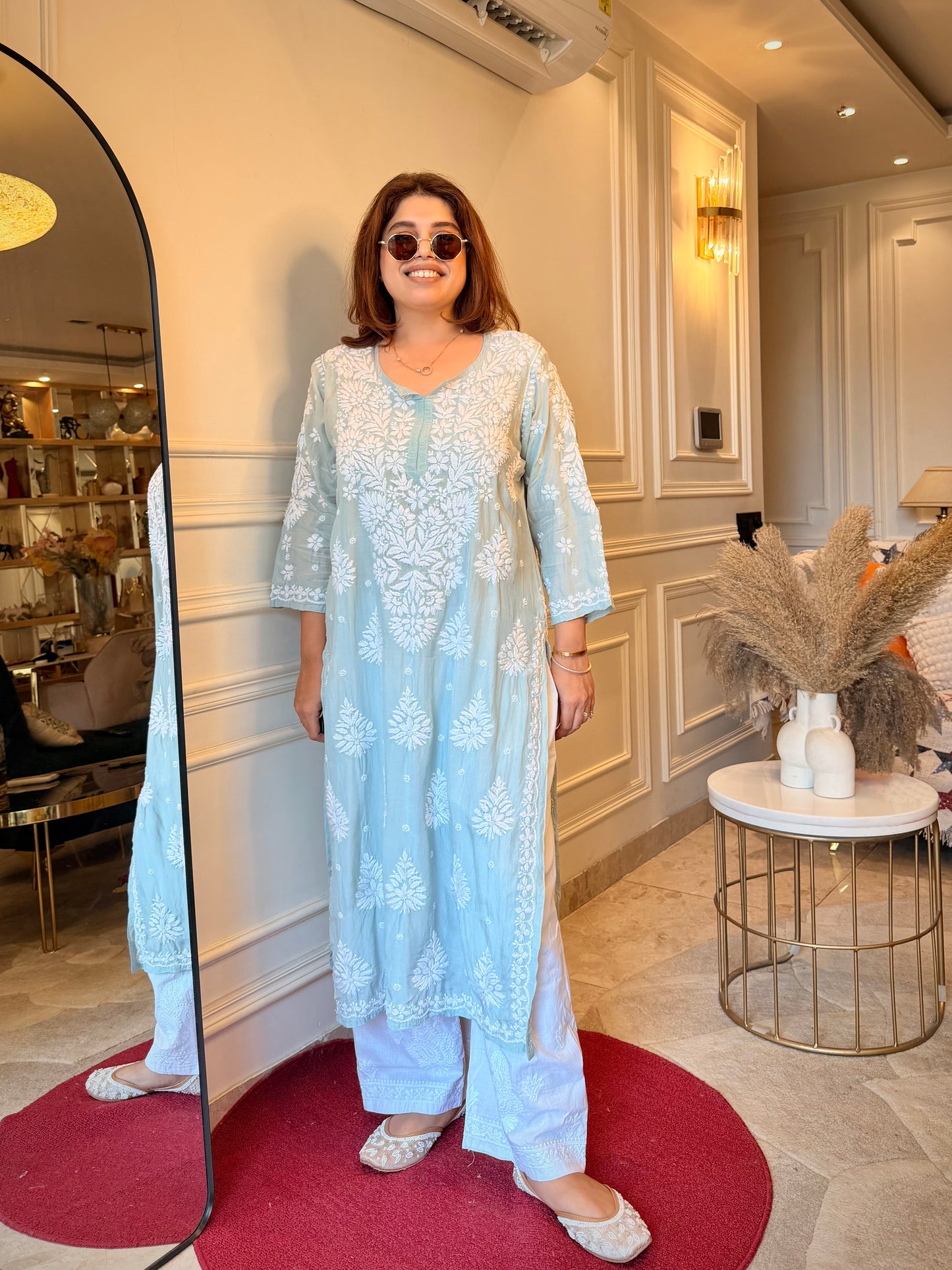 Chikankari Kurta  | Mul Chanderi | Pastel Sage