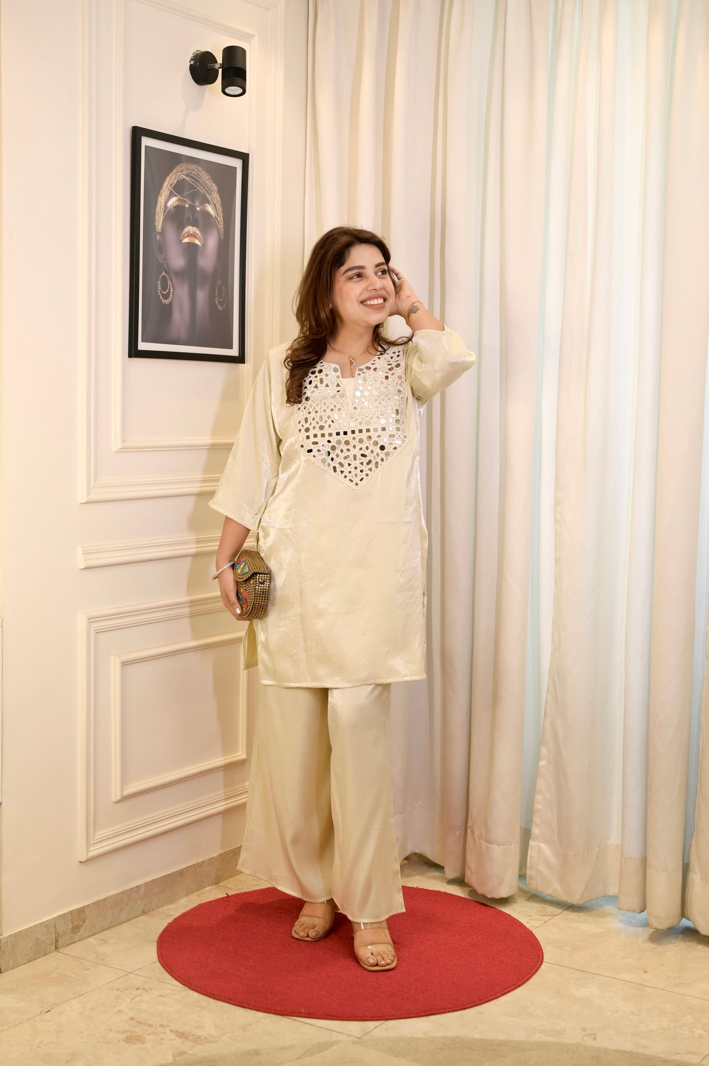 Plus size Party wear Cordset- Ivory colour