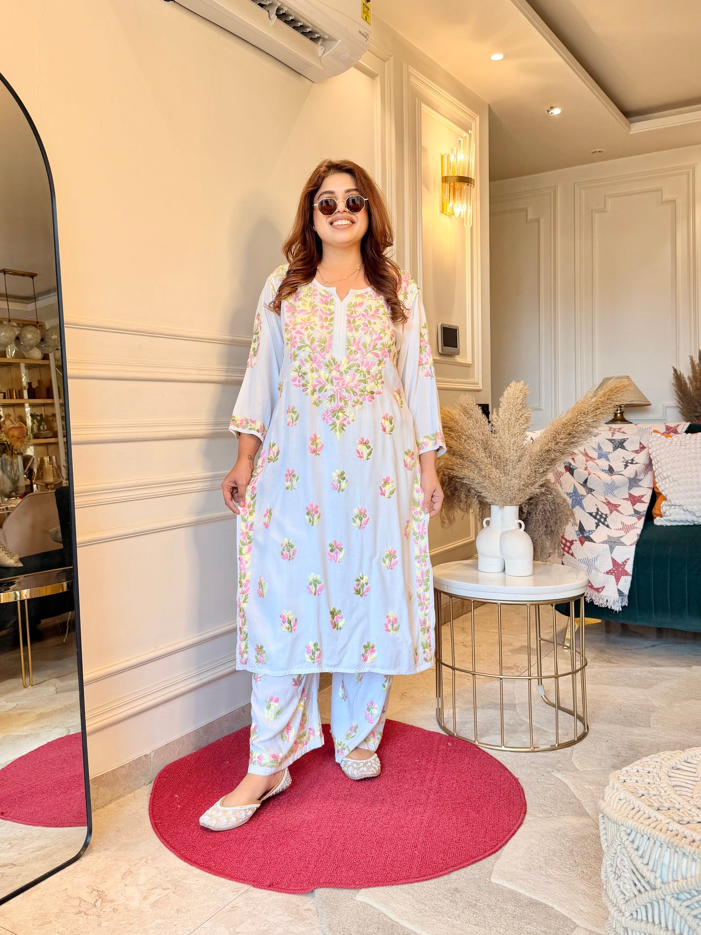 Chikankari Kurta set | Mul Cotton | Multicoloured Thread