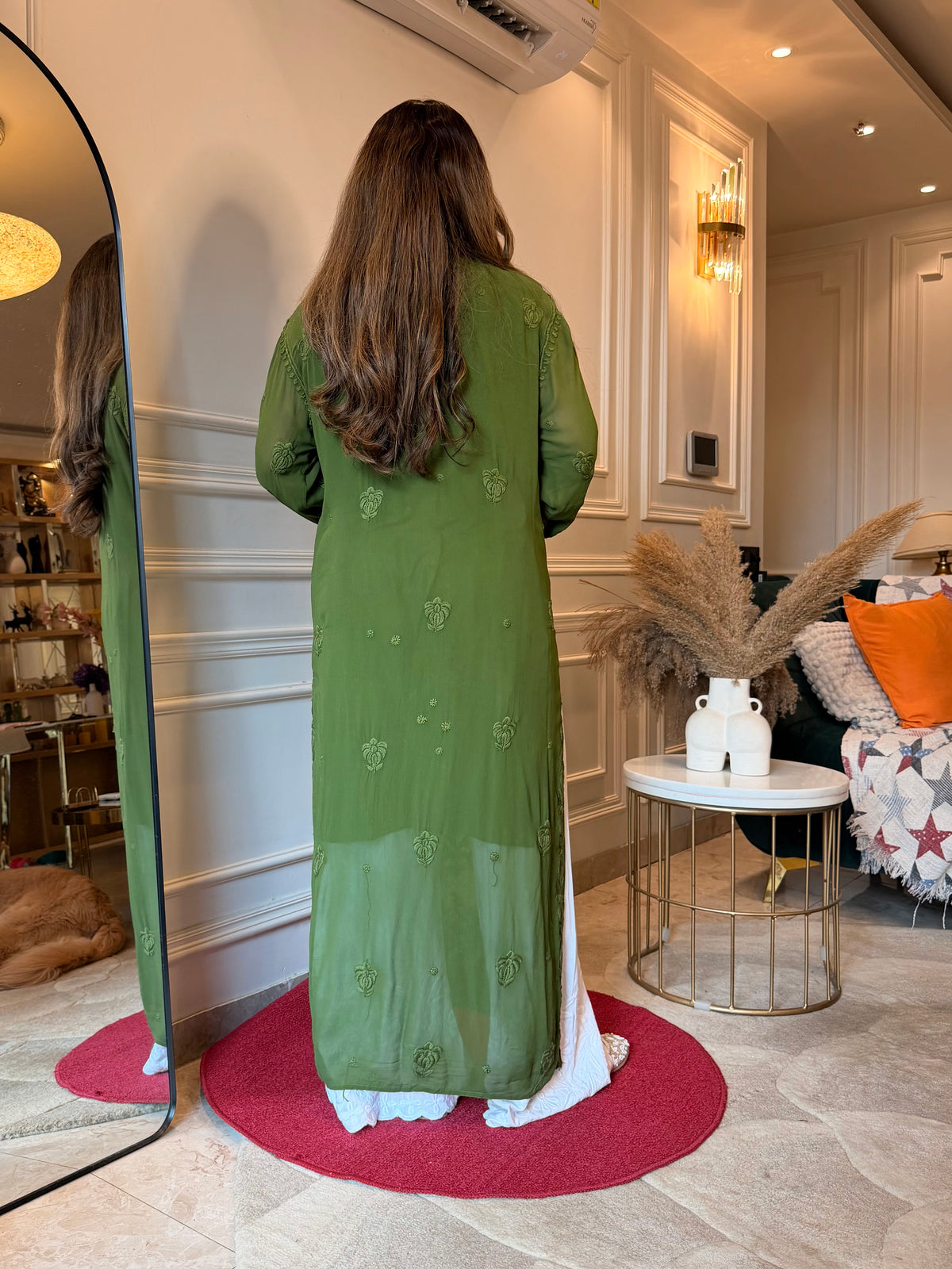 Hand Embroidered 3DChikankari Kurta  | Viscose | Green