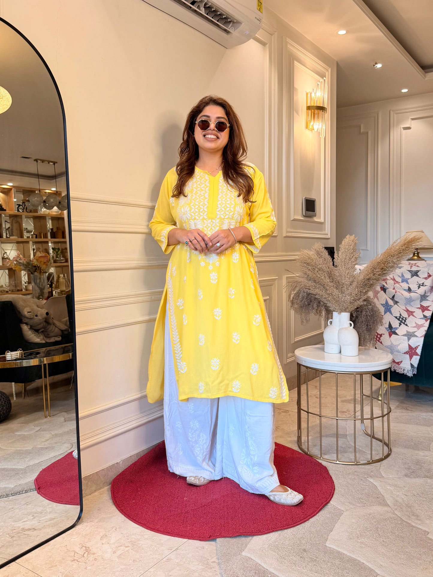 Hand Embroidered Chikankari Kurta | Modal |Yellow
