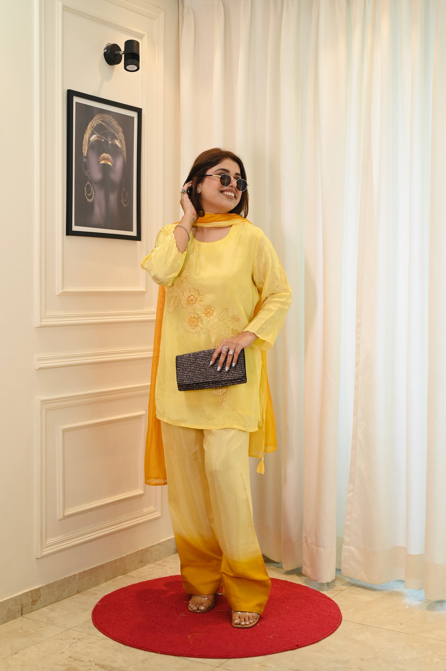 Yellow Farsi Salwar Suit| Russian tissue Fabric