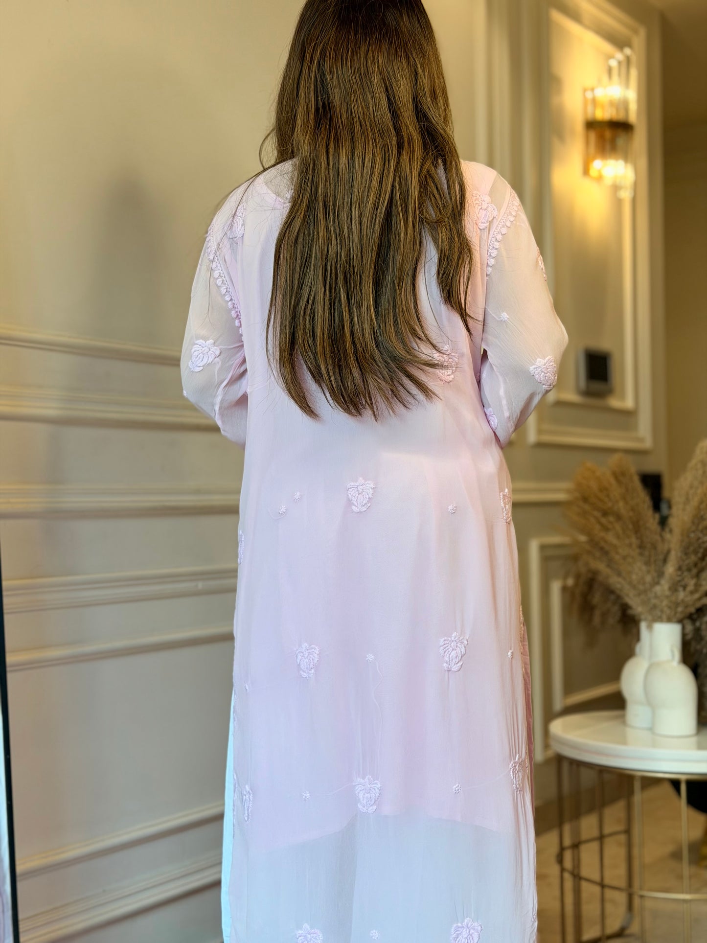 Hand Embroidered 3DChikankari Kurta  | Viscose | Pink