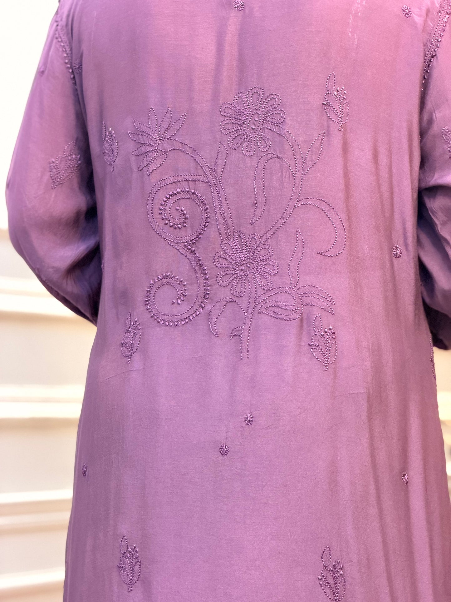 Hand Embroidered Chikankari Kurta  | Premium Muslin | Smoky Mauve