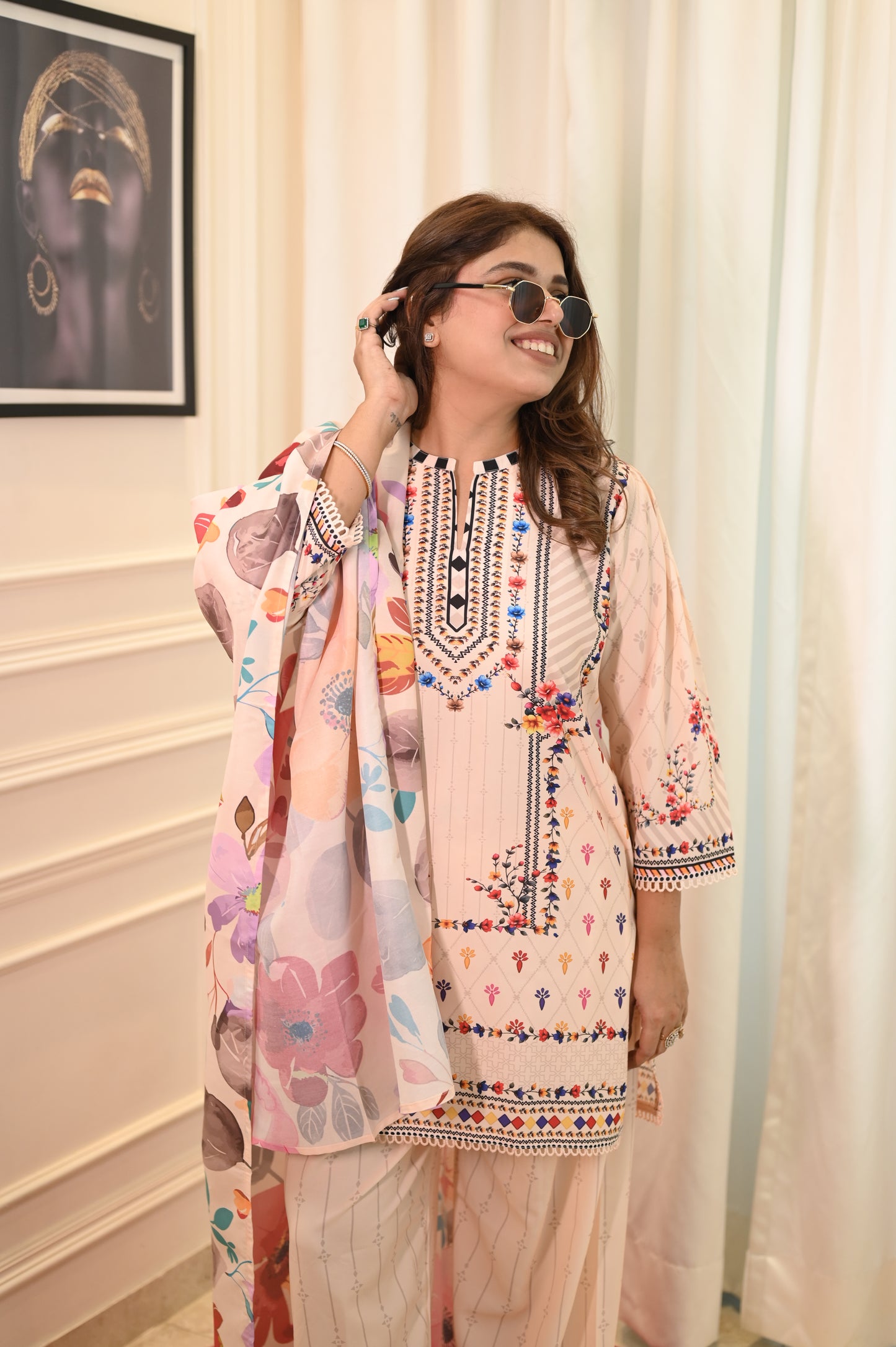 Peach Printed Cord-set | Sizes M to 6XL