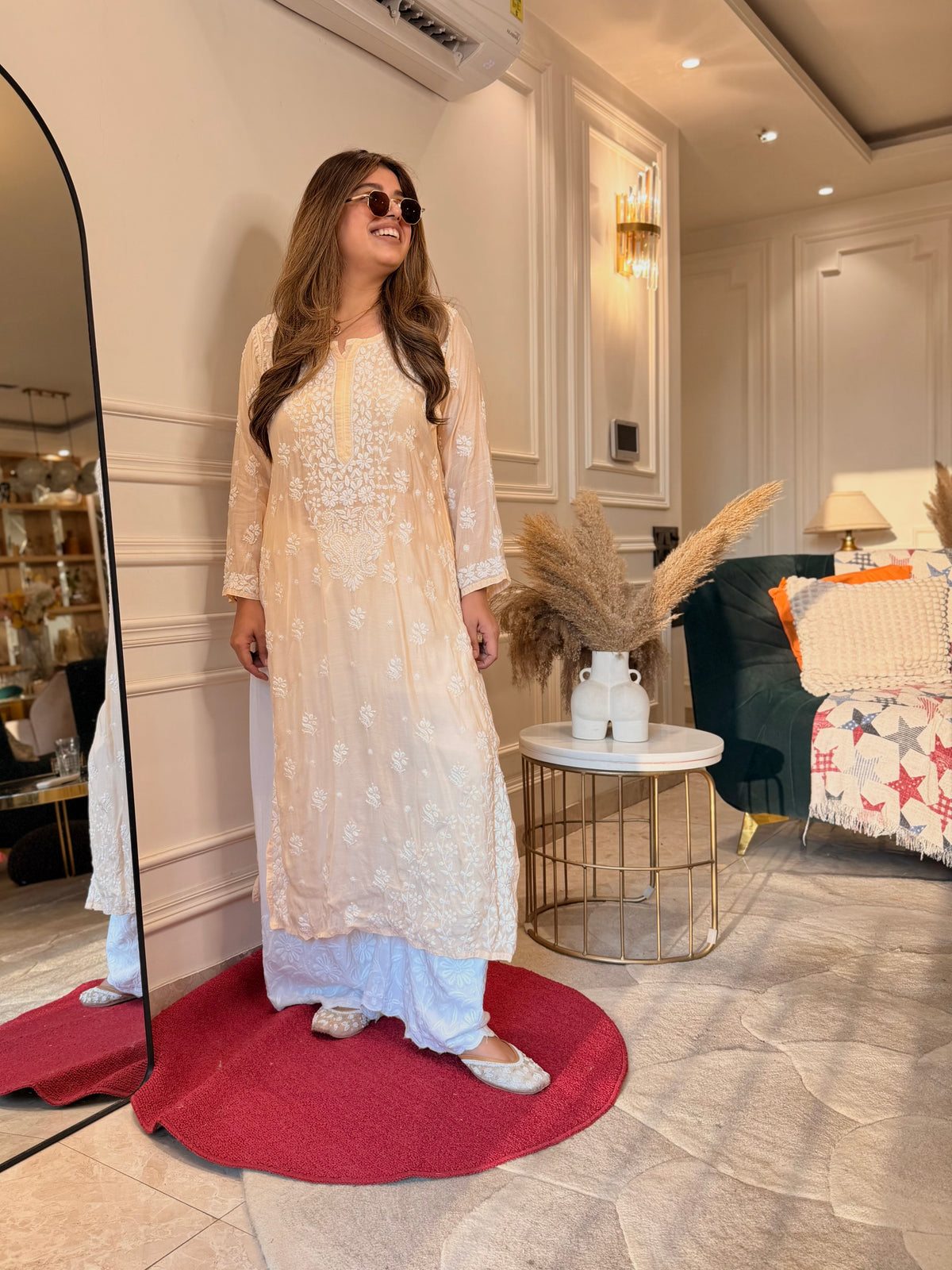 Hand Embroidered 3D Chikankari Kurta | Mul Chanderi | Ivory