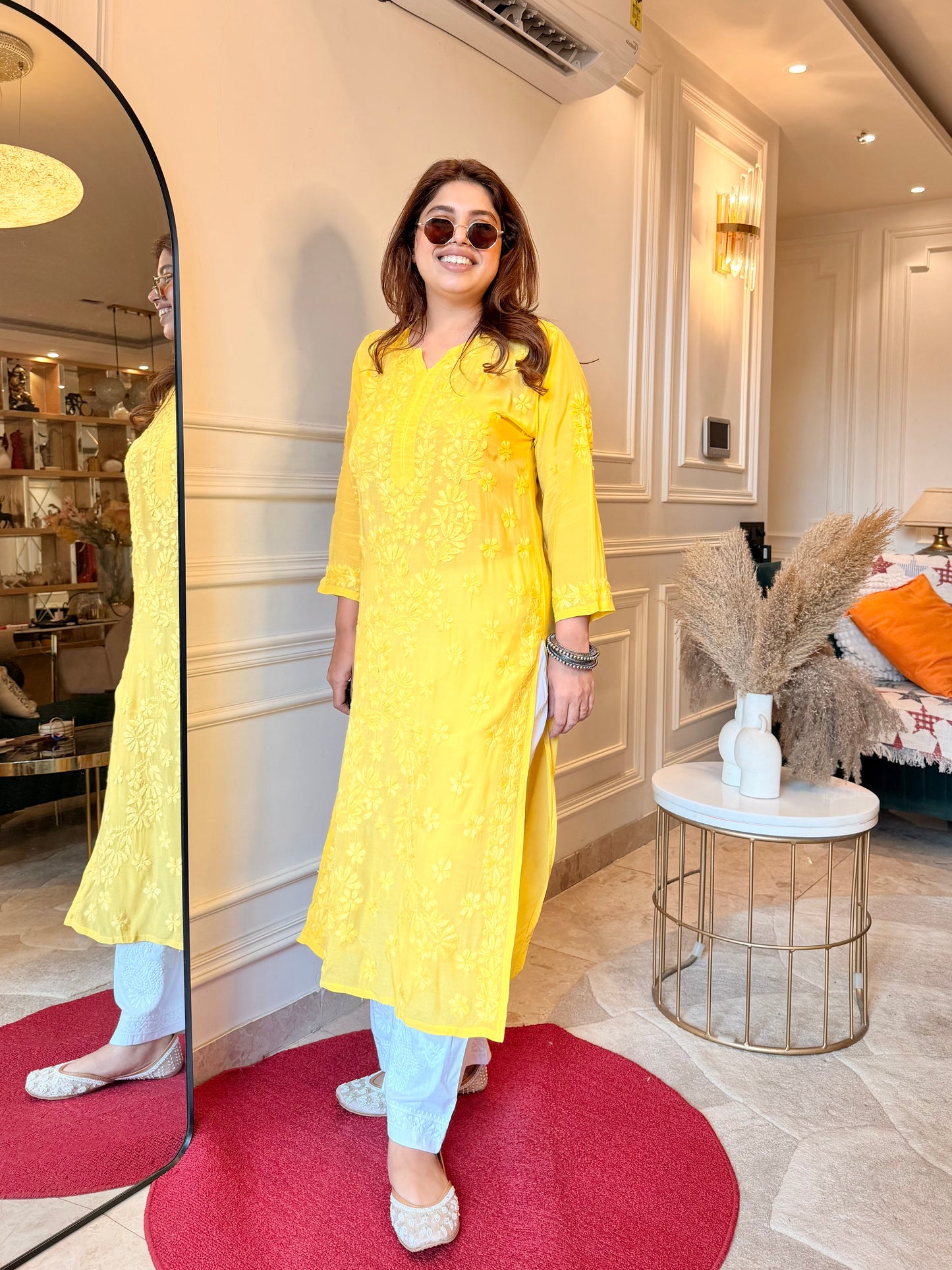 Chikankari Kurta set | Mul Chanderi | Butter Yellow