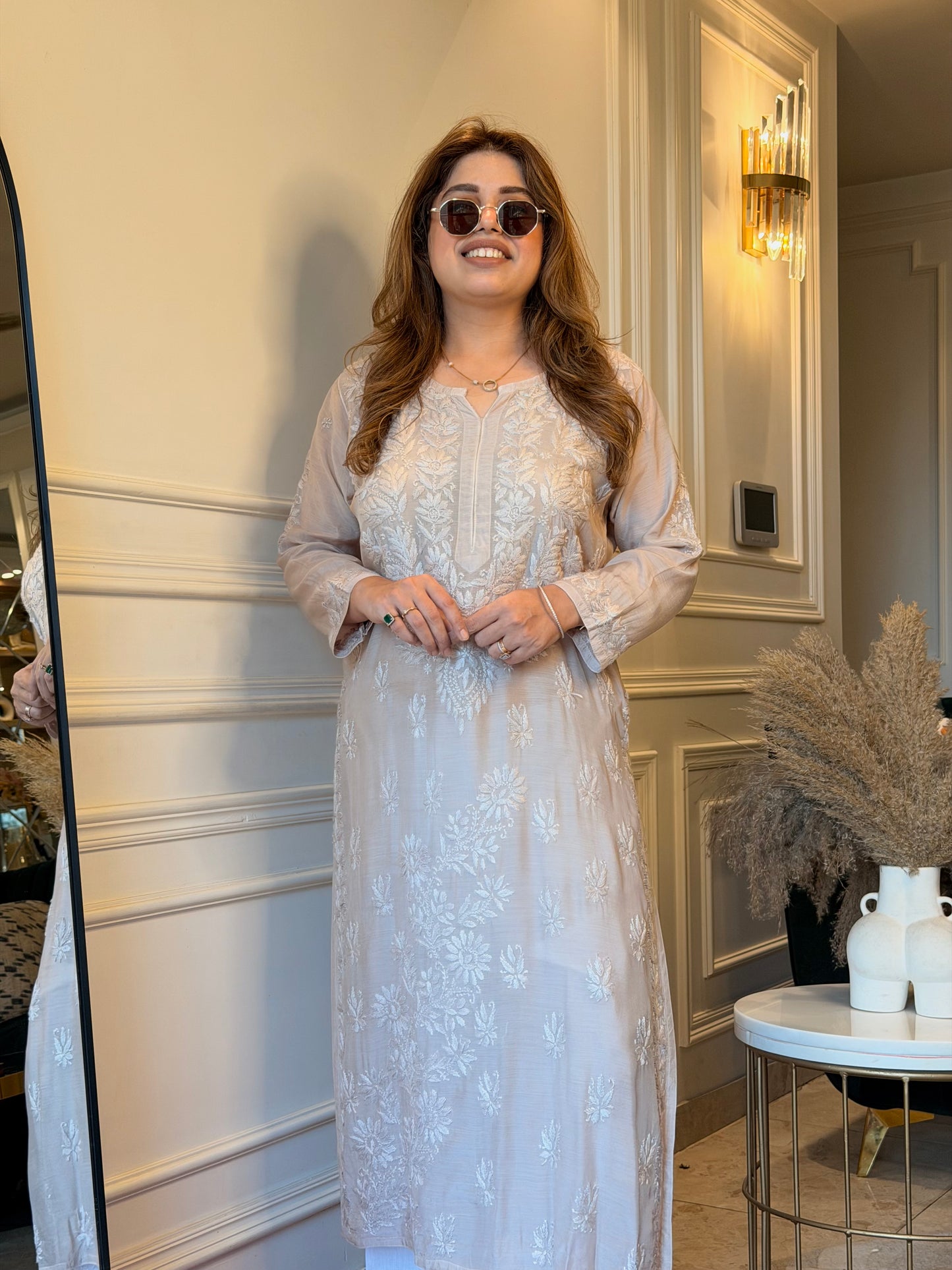 Chikankari Kurta set | Mul Chanderi | Ivory Beige