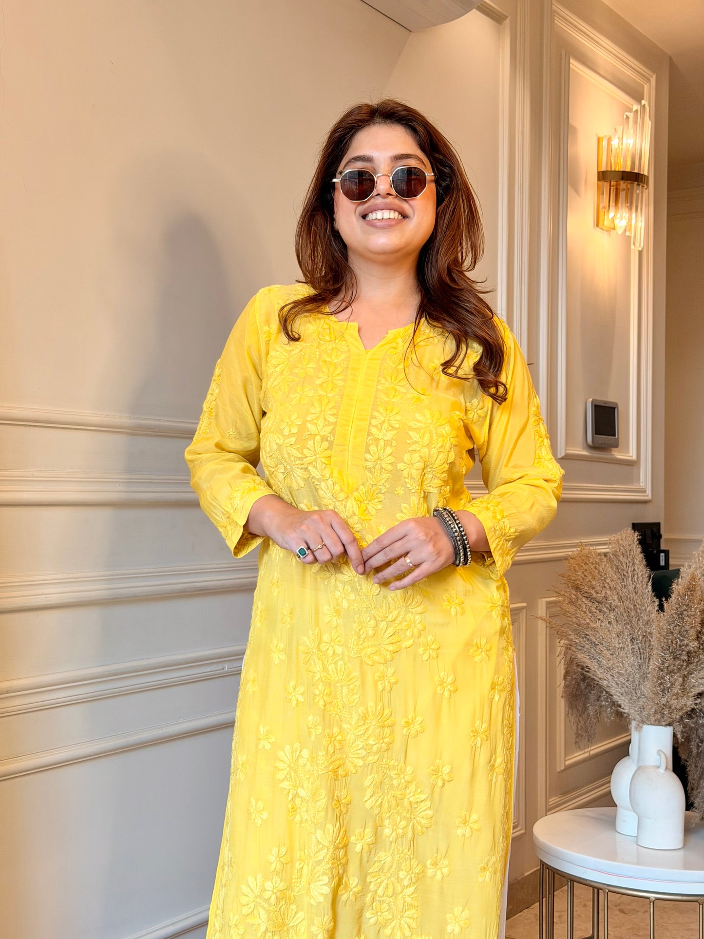 Chikankari Kurta set | Mul Chanderi | Butter Yellow