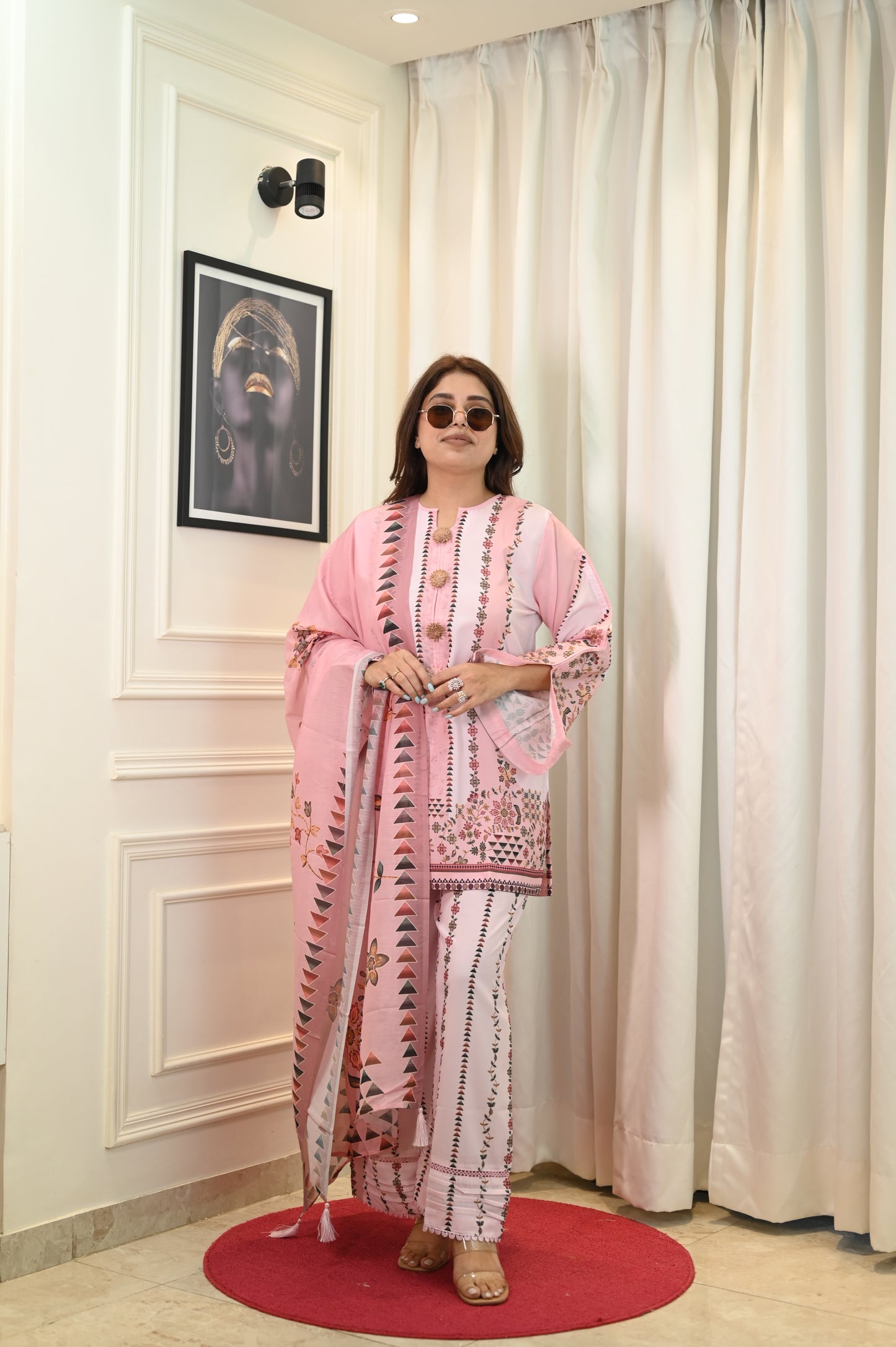 Pastel Pink Printed Cord-set | Sizes M to 6XL