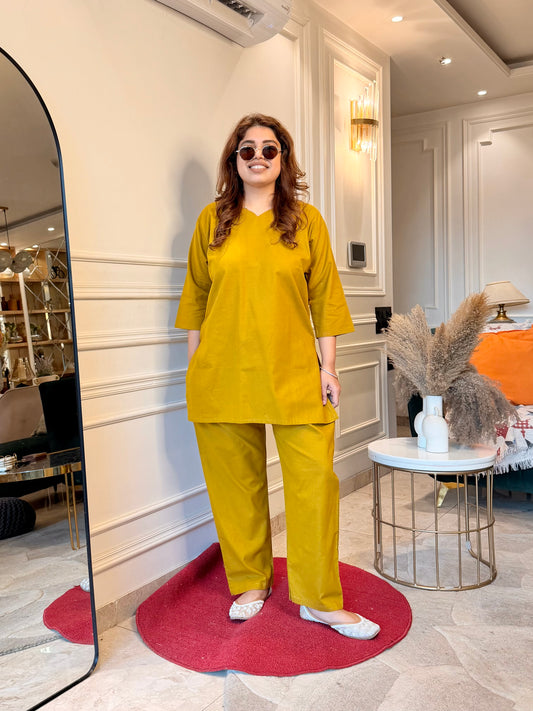 Premium Plus size Cordset Mustard