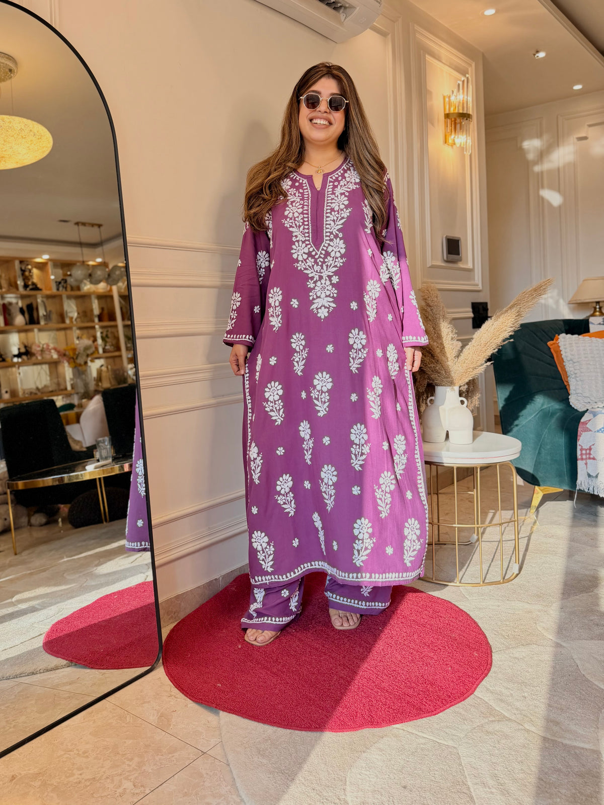 Hand Embroidered 3D Chikankari Kurta set | Premium Modal | Mauve