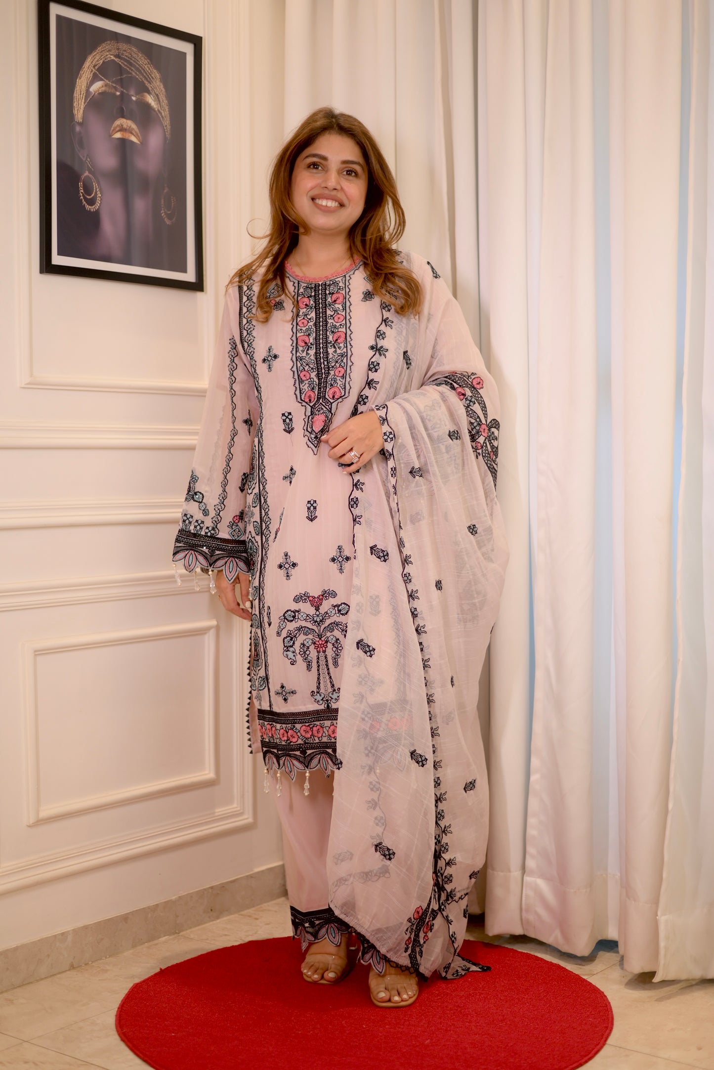 Exclusive Peach Embroidered 3-Piece Lawn Suit | Sizes M to XXL