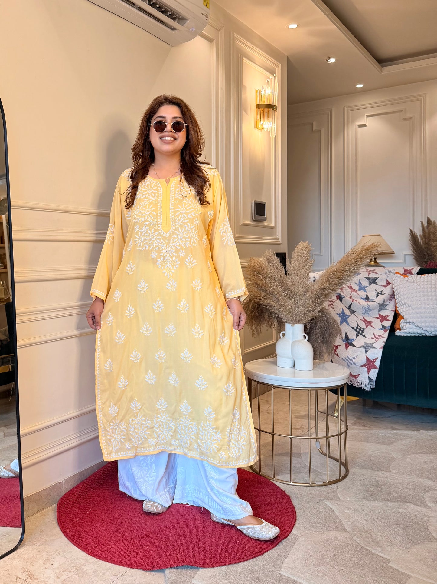 Hand Embroidered Chikankari Kurta | Modal | Butter Yellow