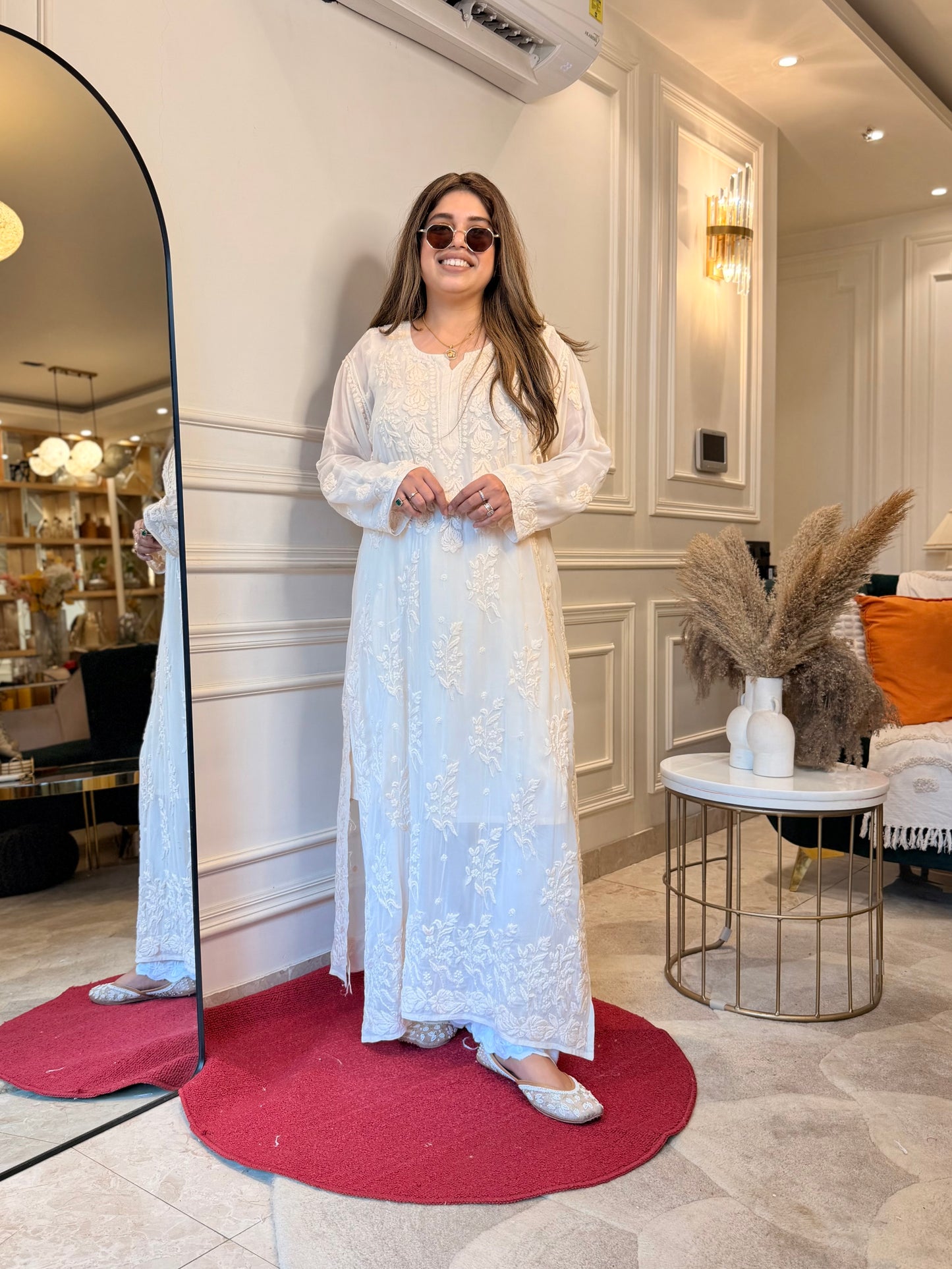 Hand Embroidered 3DChikankari Kurta  | Viscose | Beige