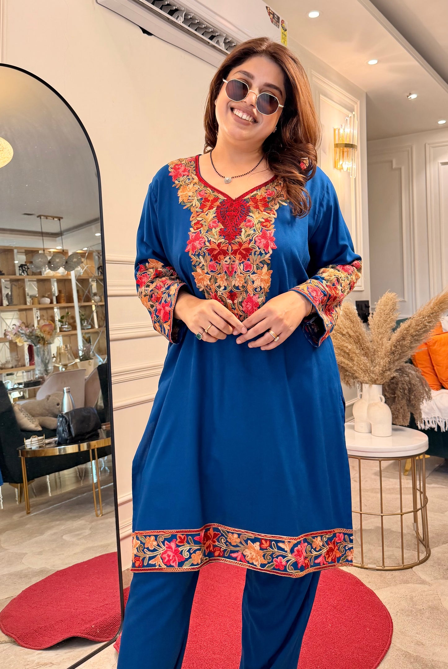 Cotton Kashmiri Emberoried Cordset-Blue colour