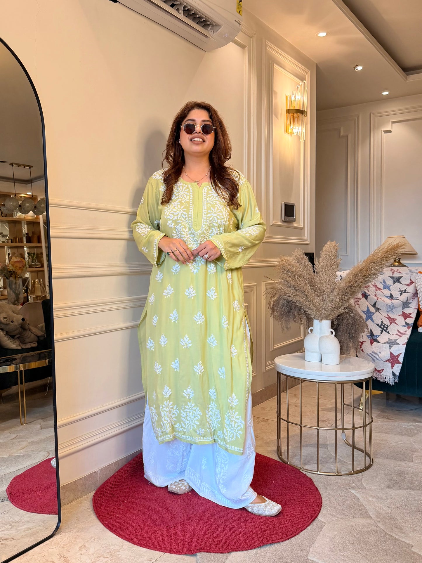 Hand Embroidered Chikankari Kurta | Modal | Pistachio Green
