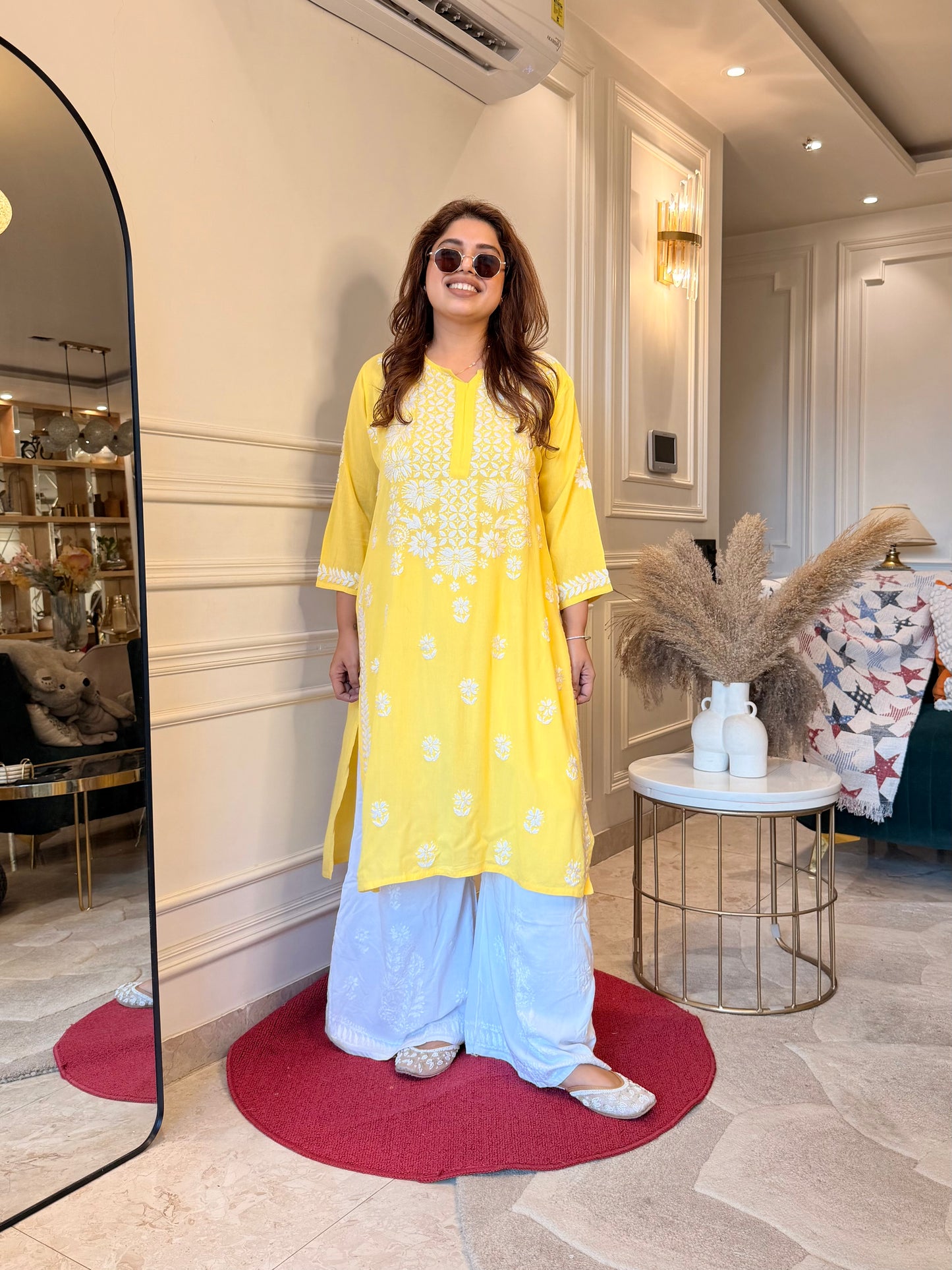 Hand Embroidered Chikankari Kurta | Modal |Yellow