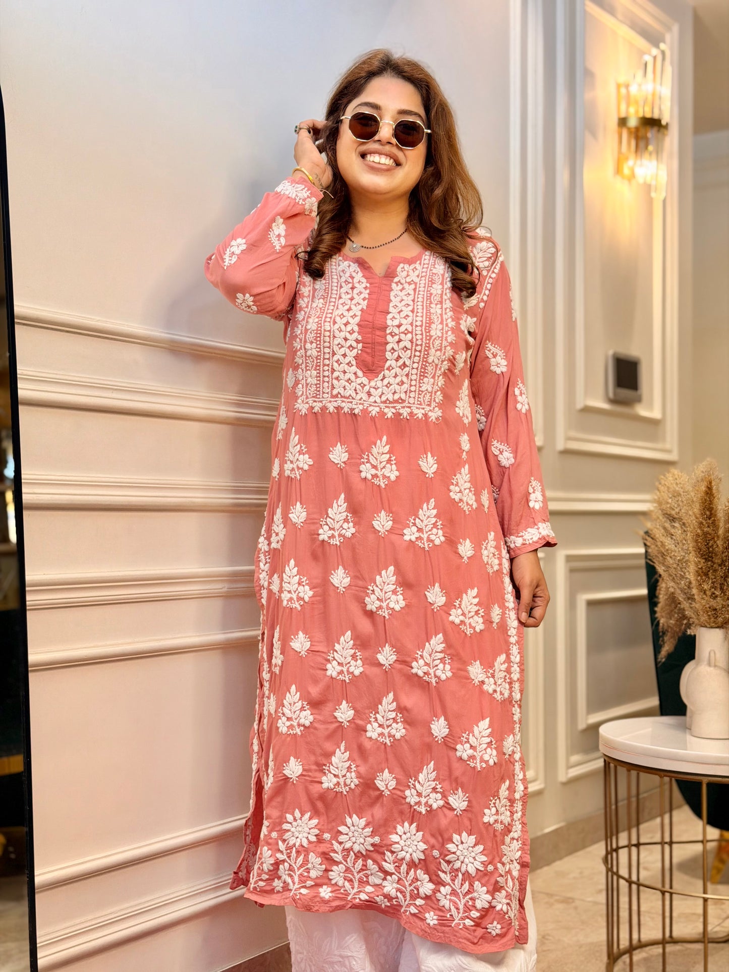 Hand Embroidered Chikankari Kurta Set | Premium Muslin | Sand