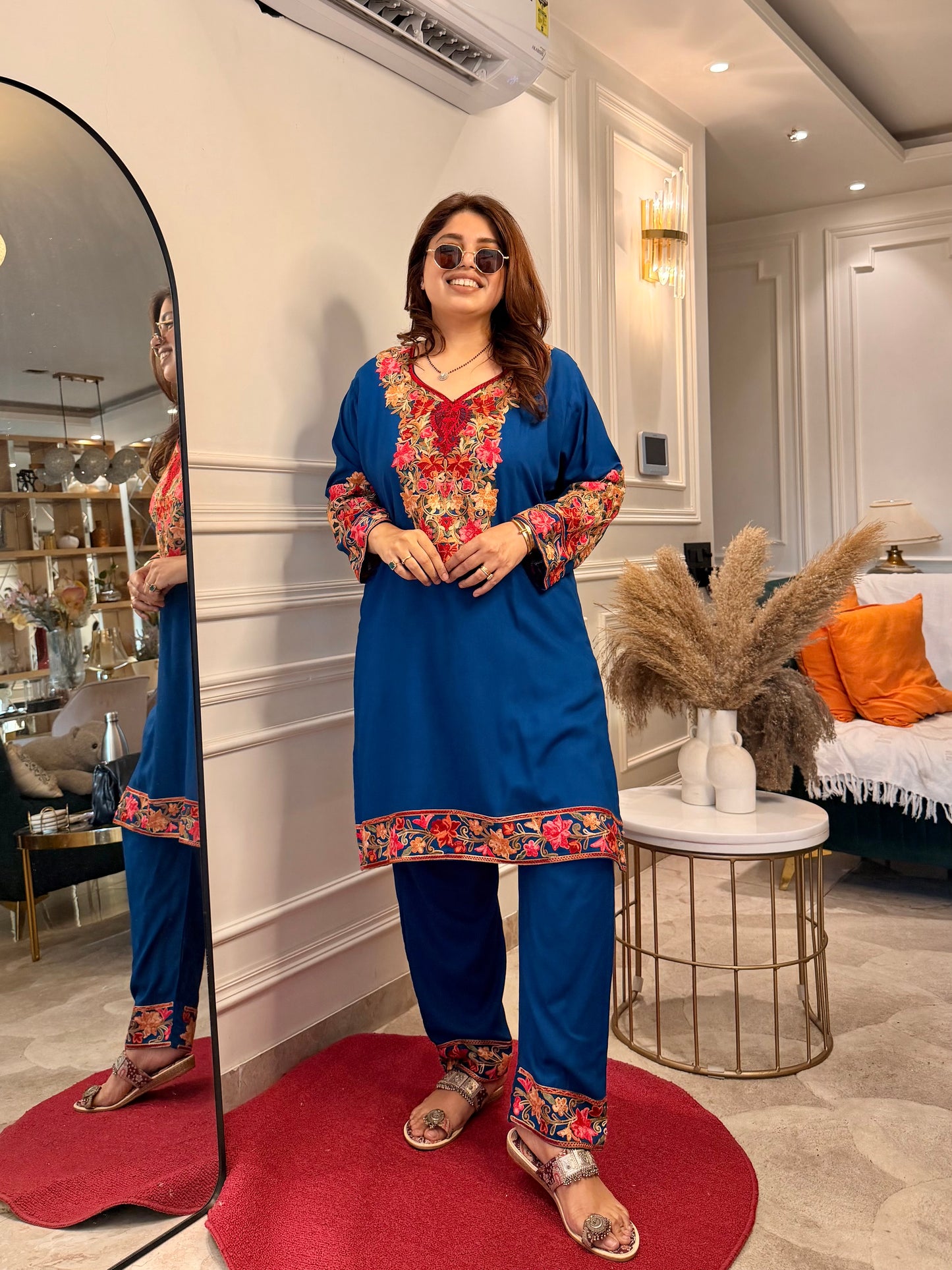 Cotton Kashmiri Emberoried Cordset-Blue colour