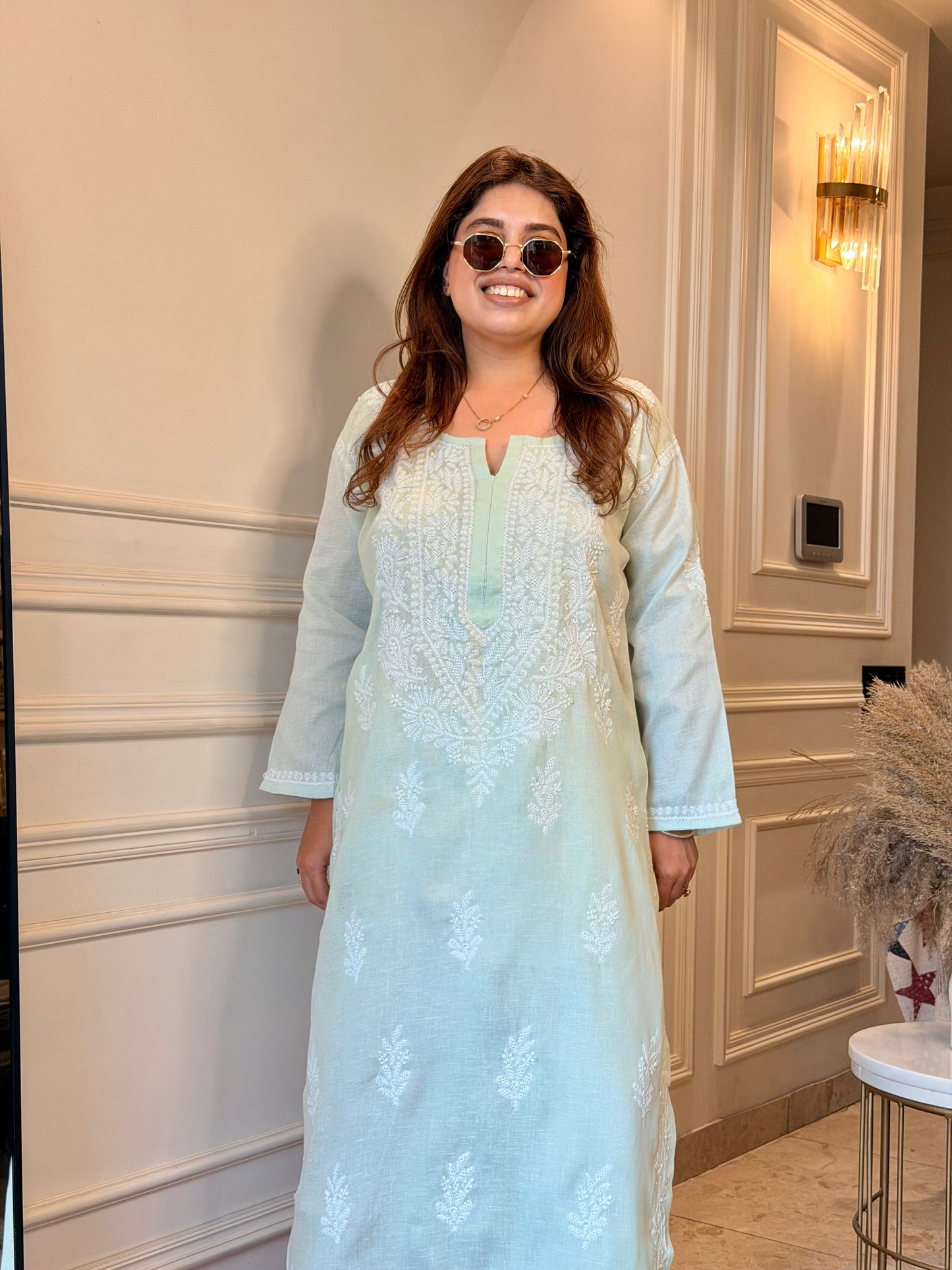 Hand Embroidered Chikankari Kurta | Khadi Cotton | Pistachio