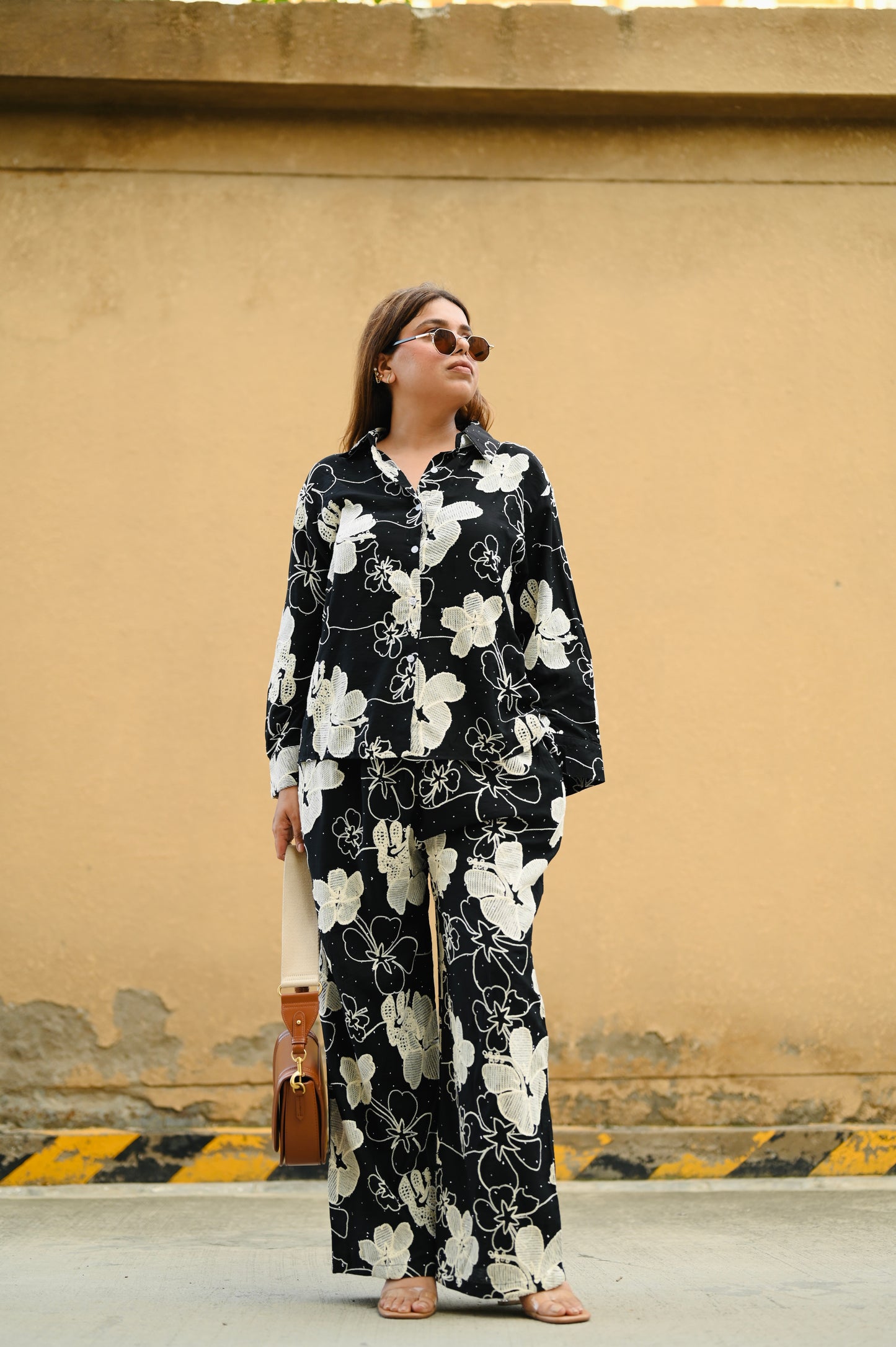 Black Floral Embroidered Co-ord Set – Premium Crepe | Free Size Upto XXL