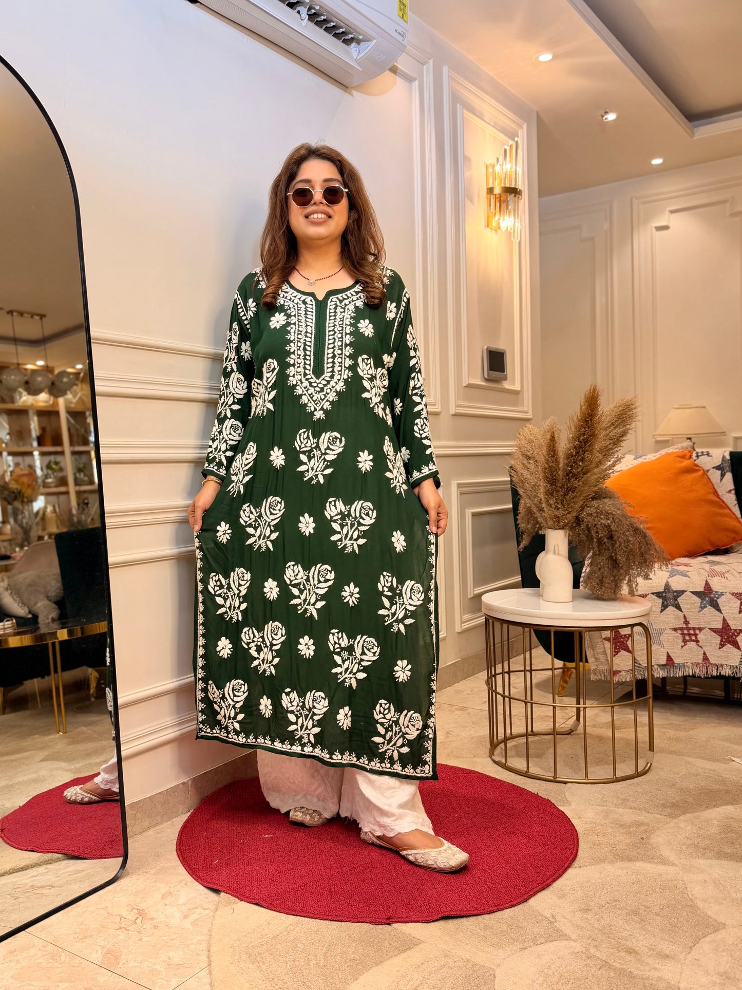 Hand Embroidered 3D Chikankari Kurta | Premium Modal | Emerald