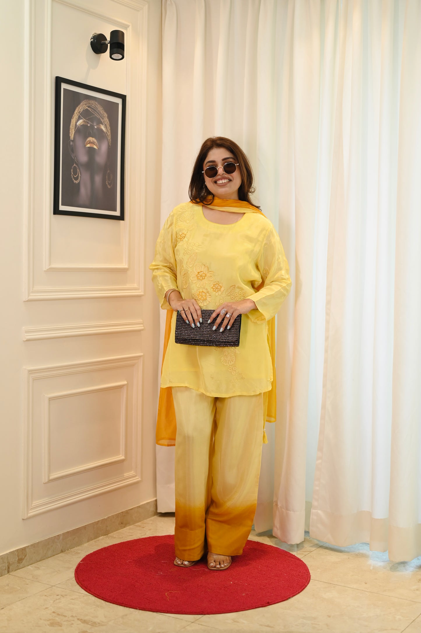 Yellow Farsi Salwar Suit| Russian tissue Fabric