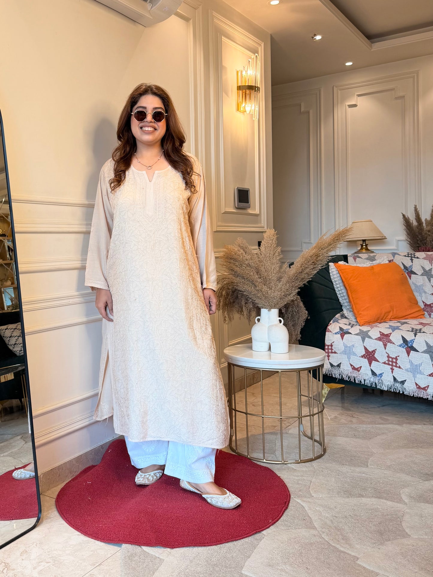 Hand Embroidered Chikankari Kurta  | Premium Muslin | Ivory