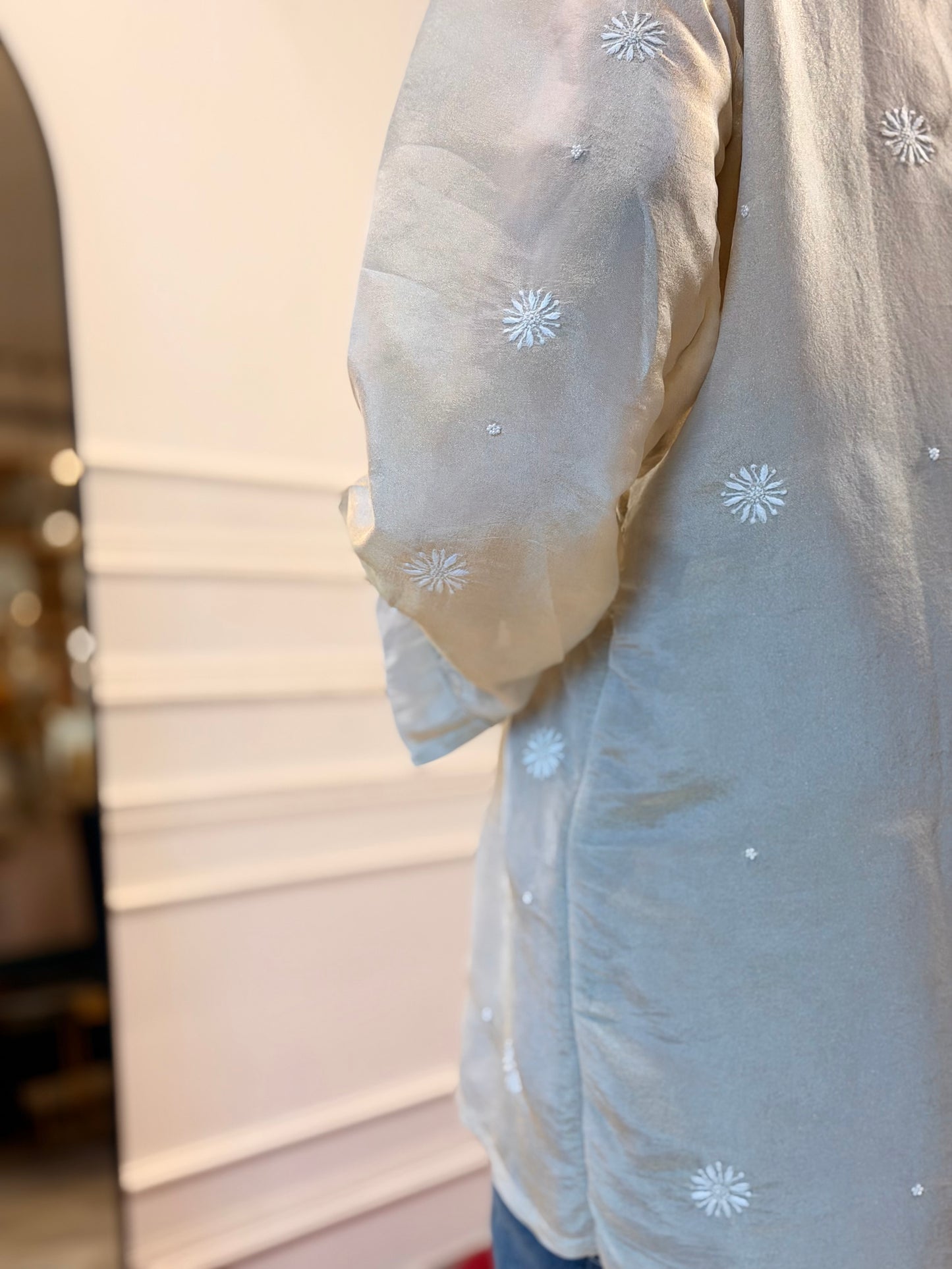 Hand Embroidered 3DChikankari Shirt | Premium Tissue | Ivory