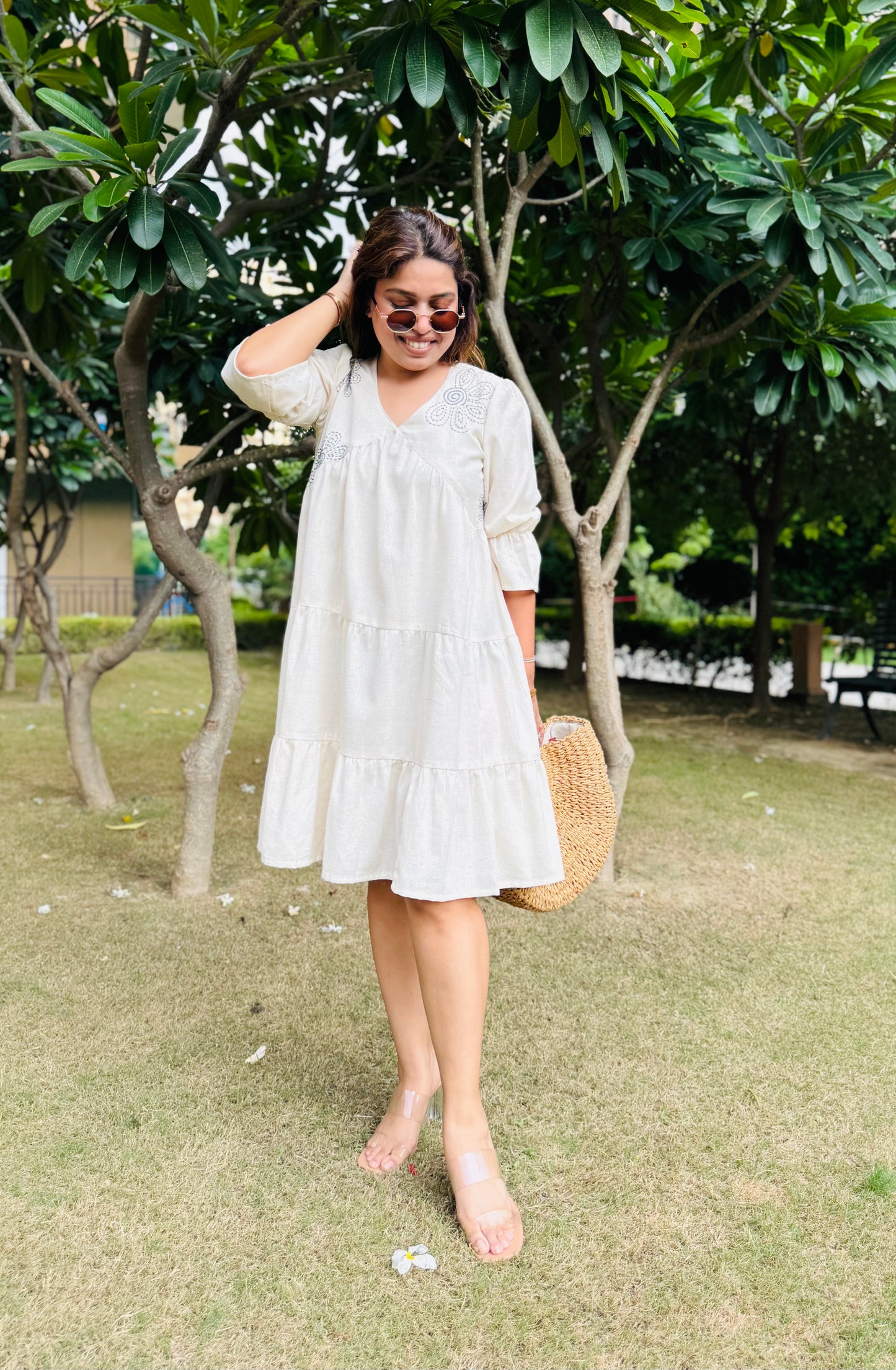 Half white Cotton Dress