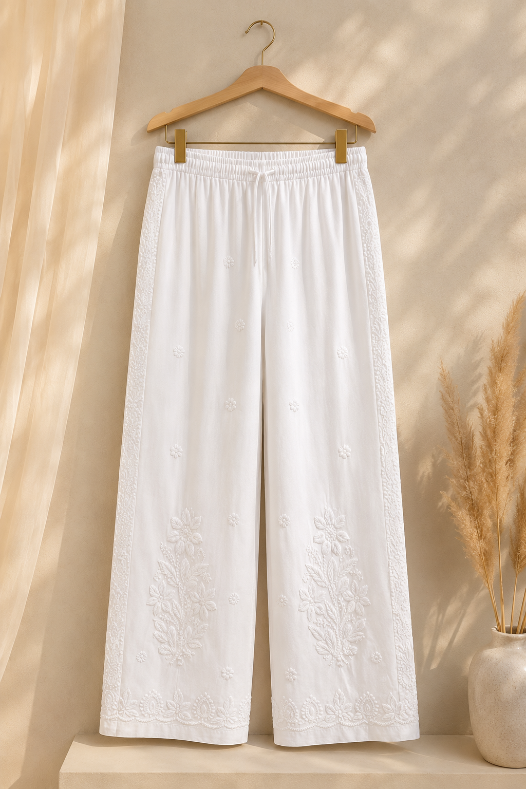 White | Hand Embroidered Chikankari Pant