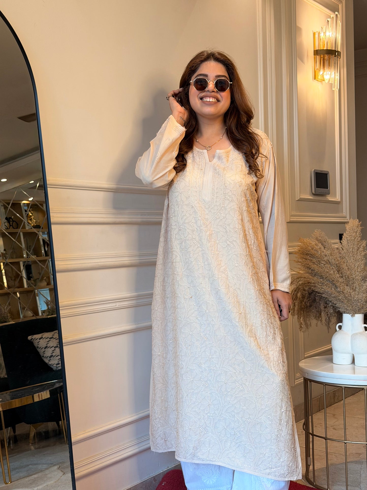 Hand Embroidered Chikankari Kurta  | Premium Muslin | Ivory