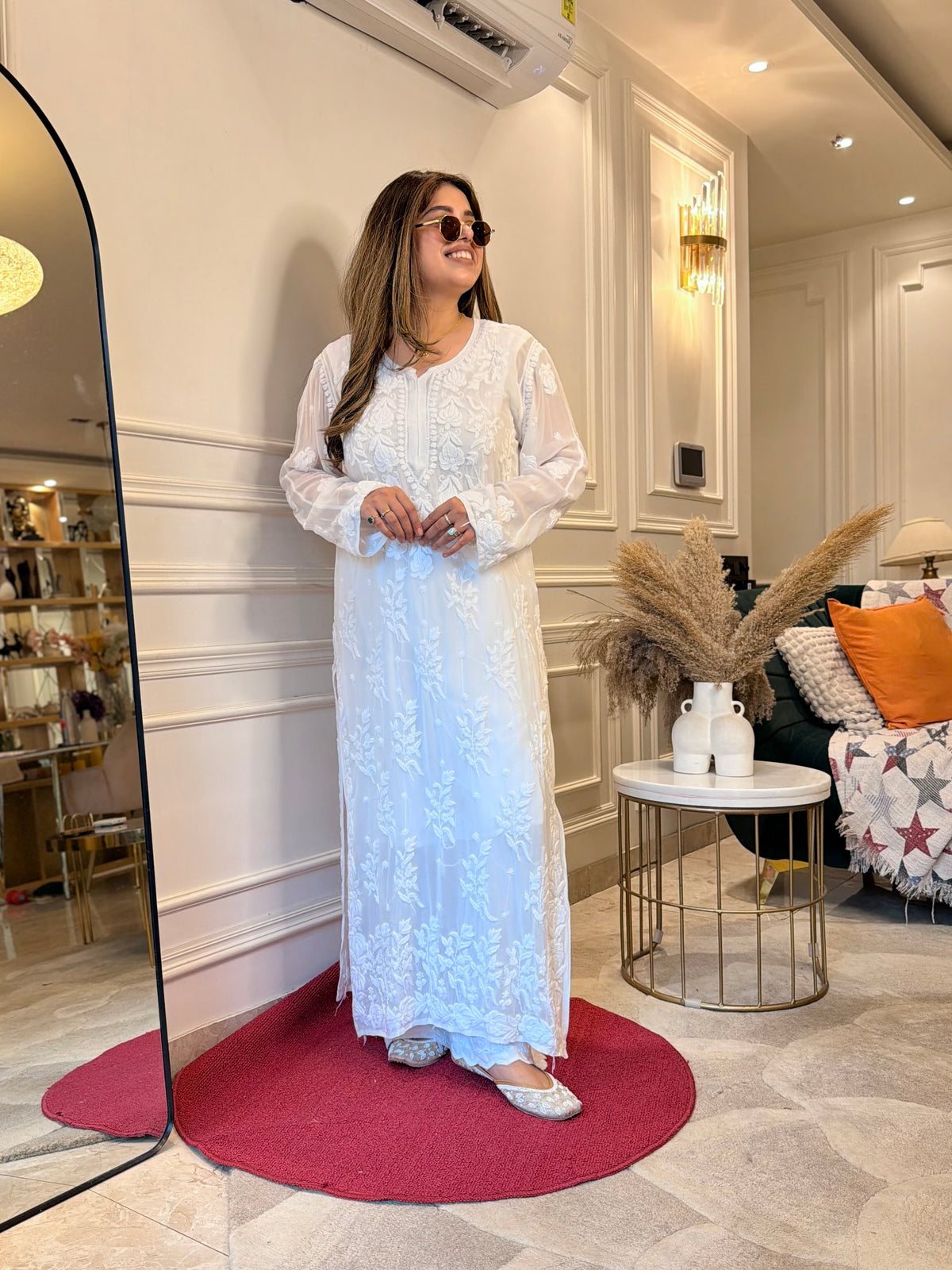 Hand Embroidered 3DChikankari Kurta  | Viscose | White