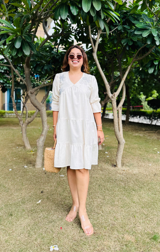 Half white Cotton Dress