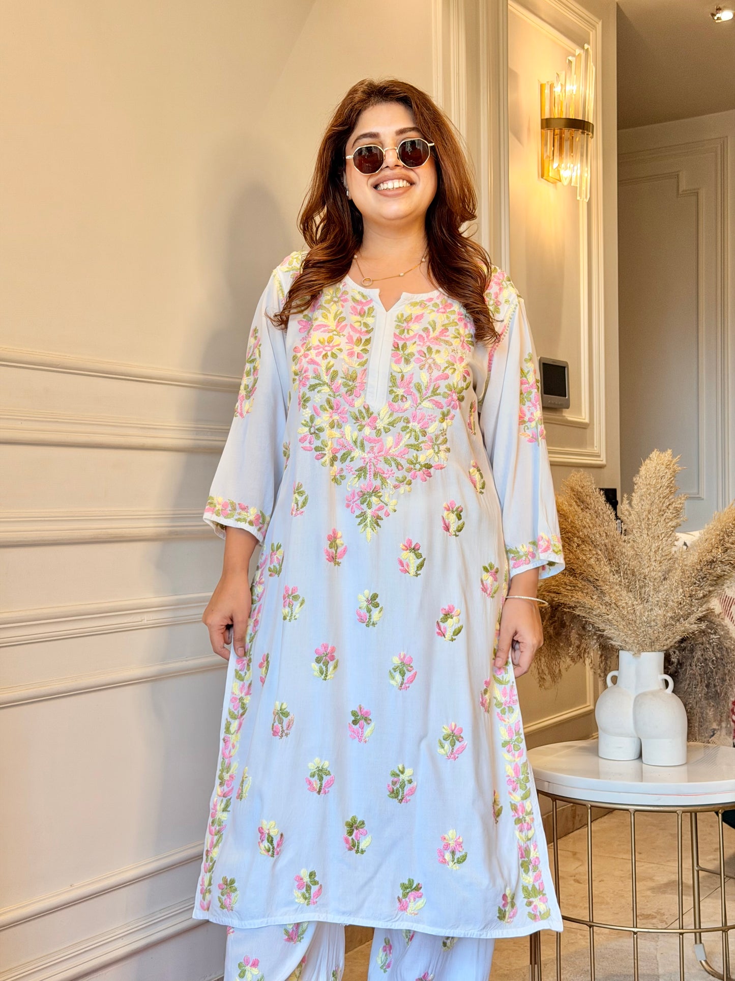 Chikankari Kurta set | Mul Cotton | Multicoloured Thread