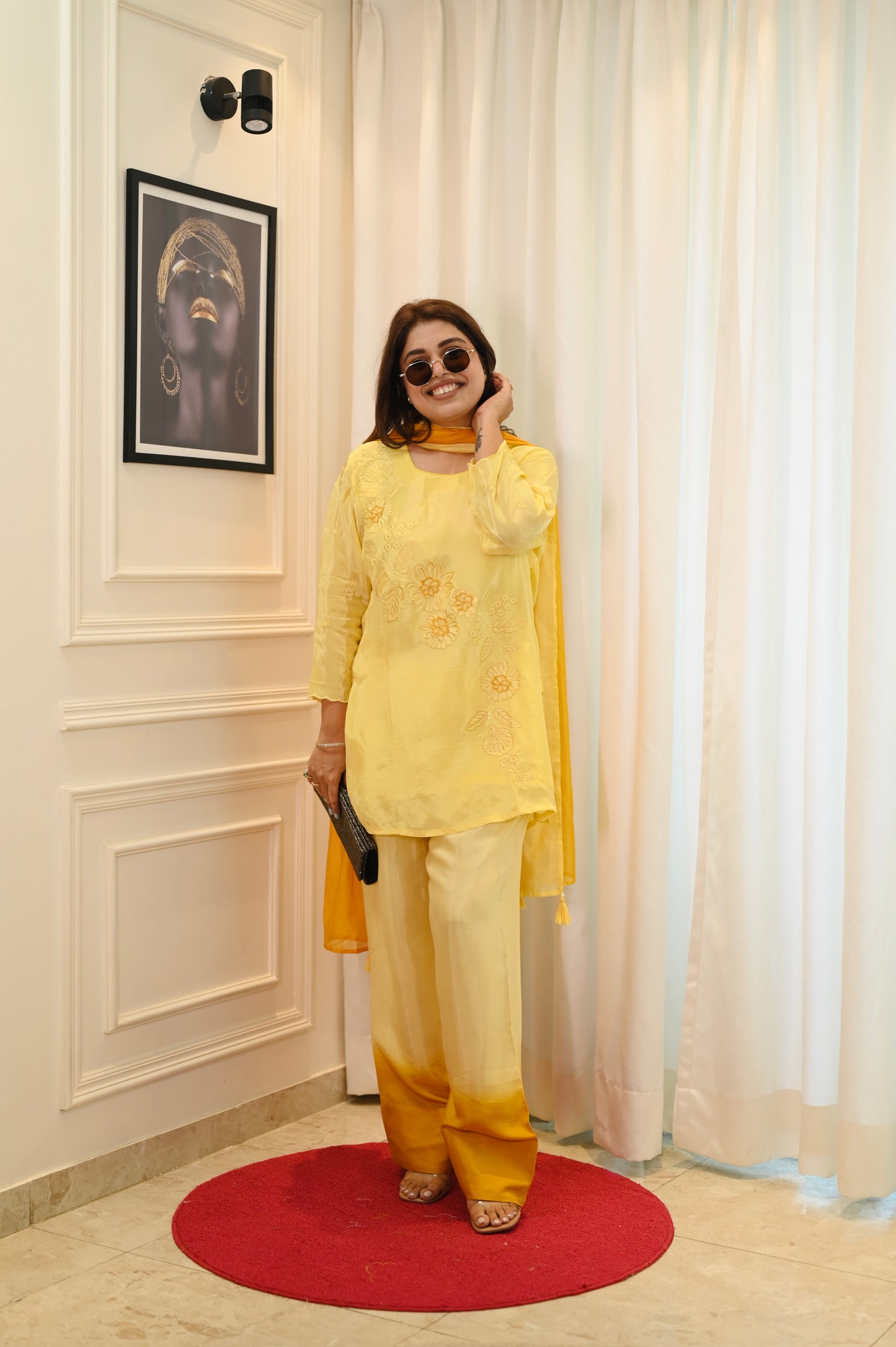 Yellow Farsi Salwar Suit| Russian tissue Fabric