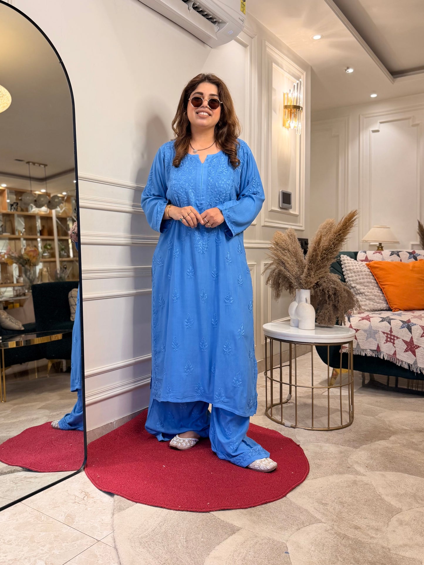 Hand Embroidered Chikankari Kurta set | Modal  |  Blue