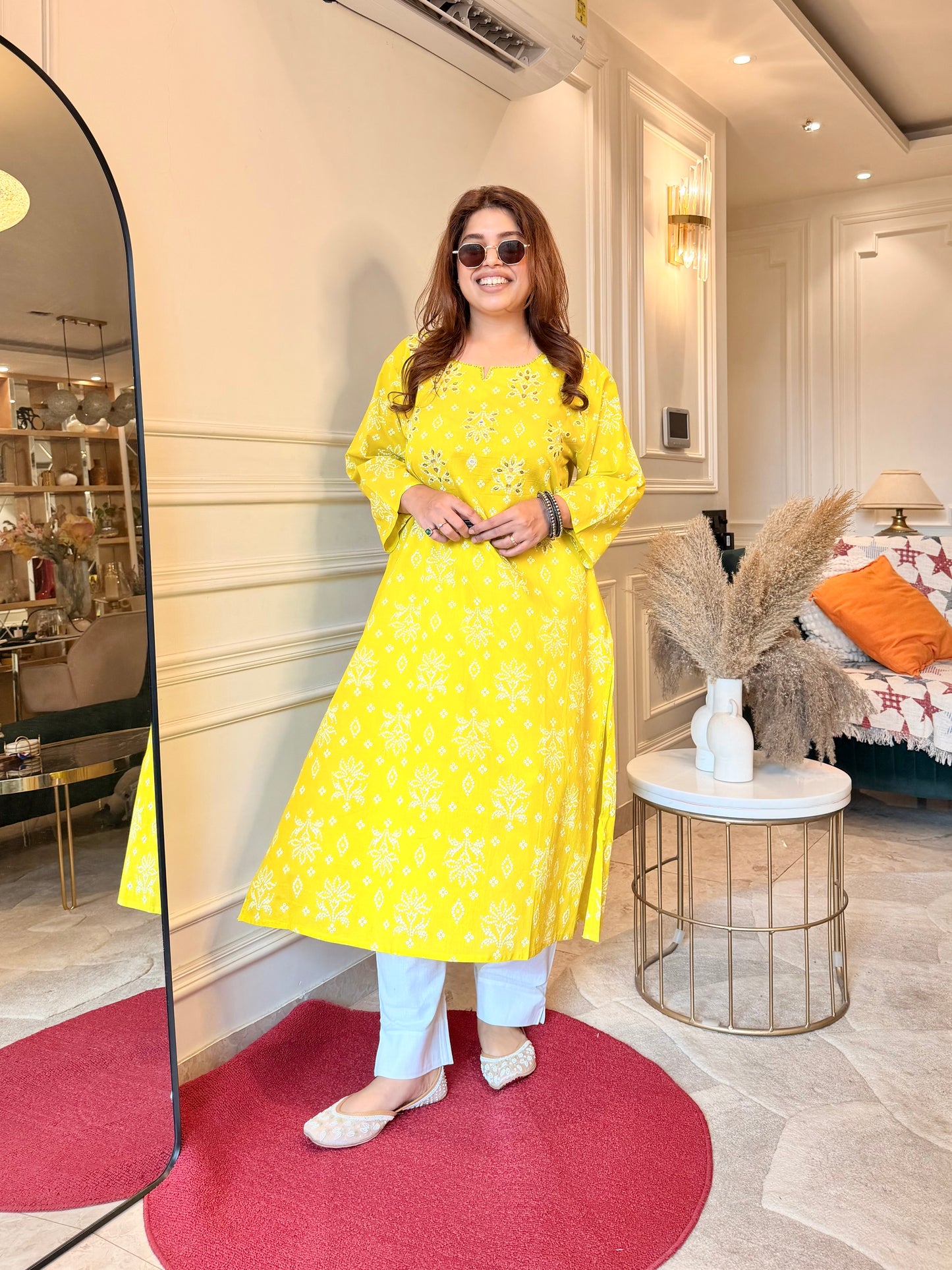 Premium Plus size cotton kurta set - Mustard