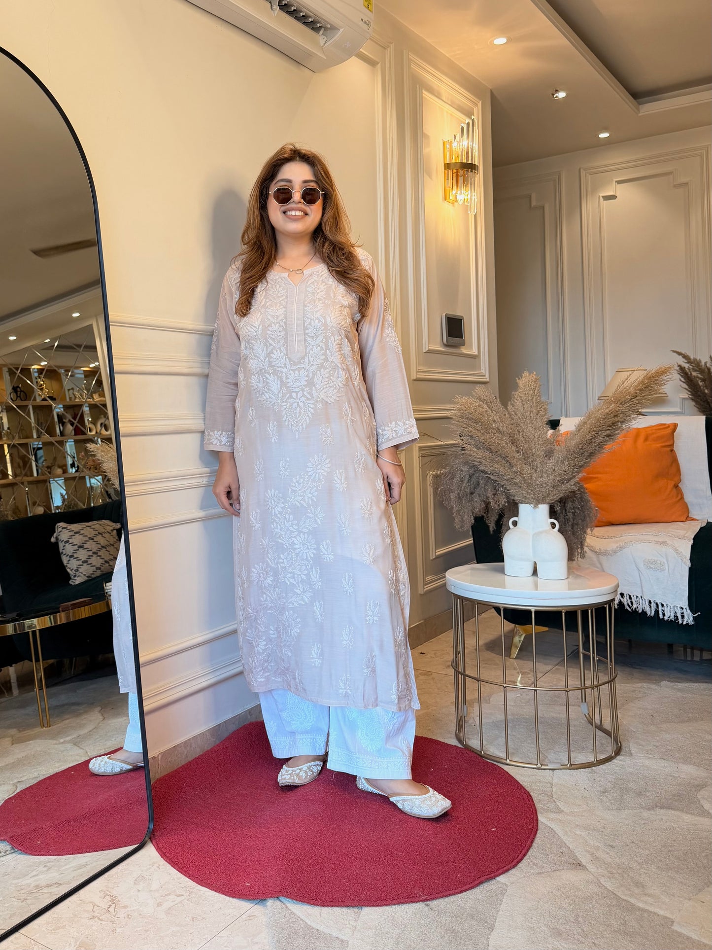 Chikankari Kurta set | Mul Chanderi | Ivory Beige