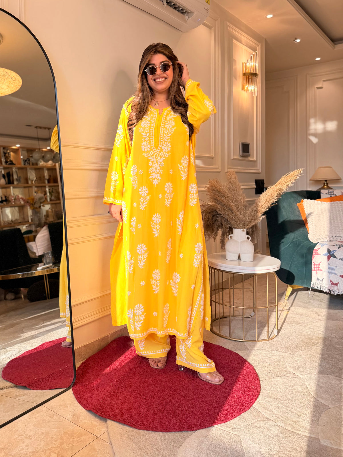 Hand Embroidered 3D Chikankari Kurta set | Premium Modal | Yellow