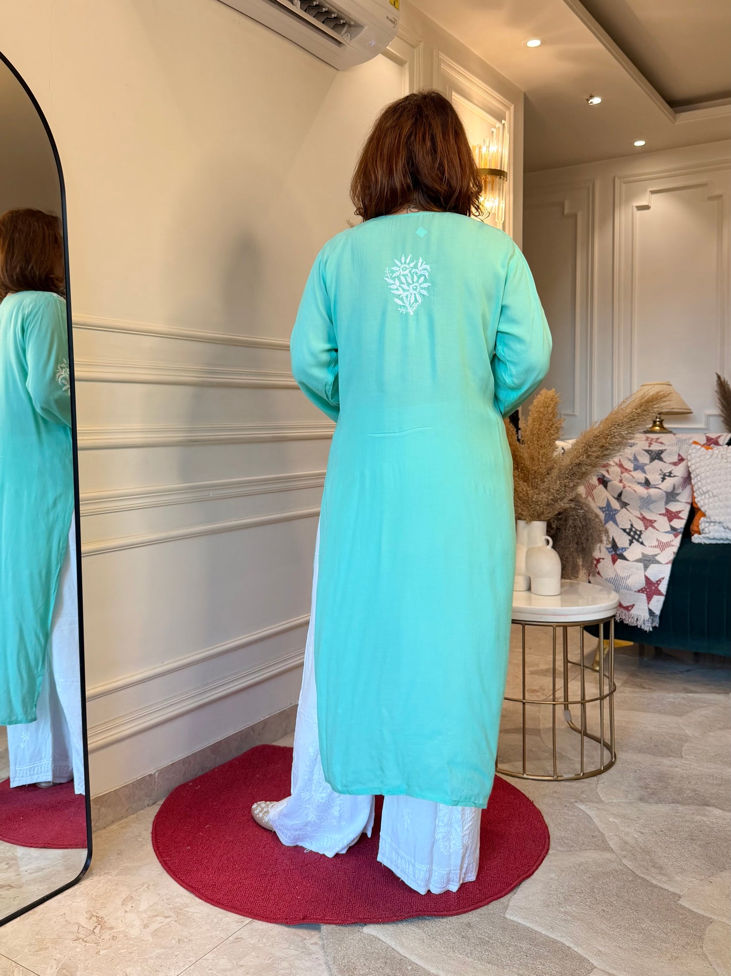 Hand Embroidered Chikankari Kurta | Modal | Aqua Mint