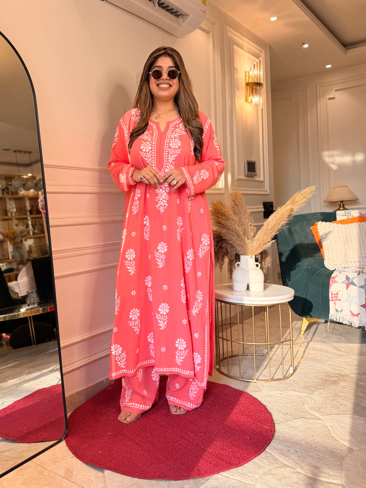 Hand Embroidered 3D Chikankari Kurta set | Premium Modal | Pastel Orange