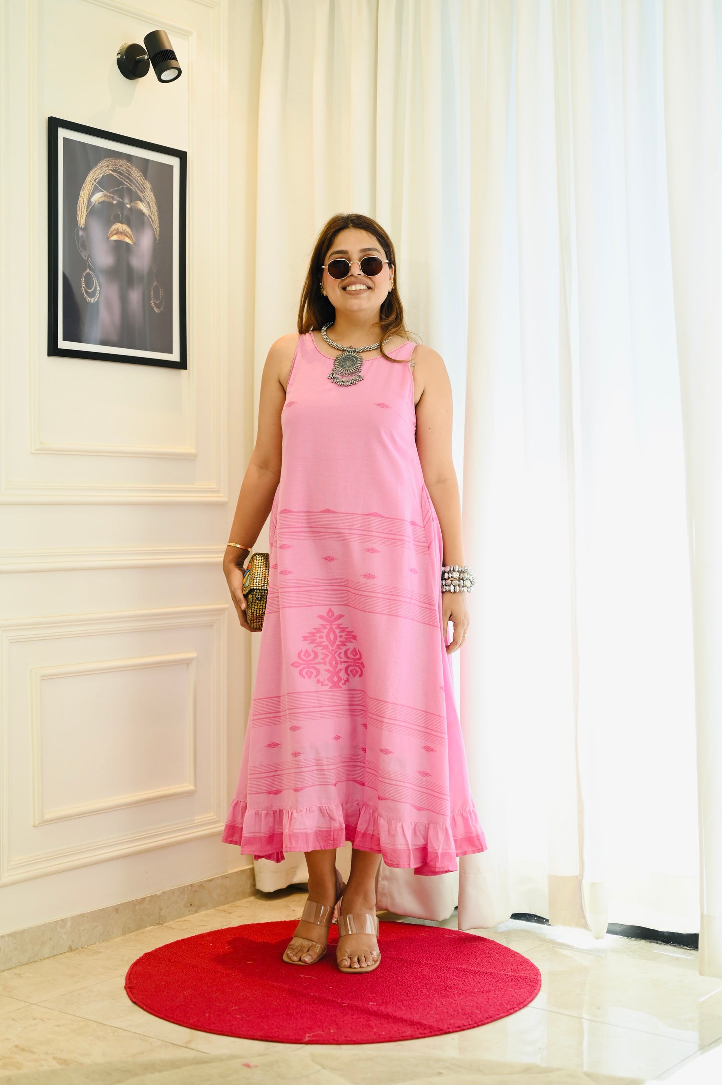 Pink Blossom Sleeveless Flared Dress