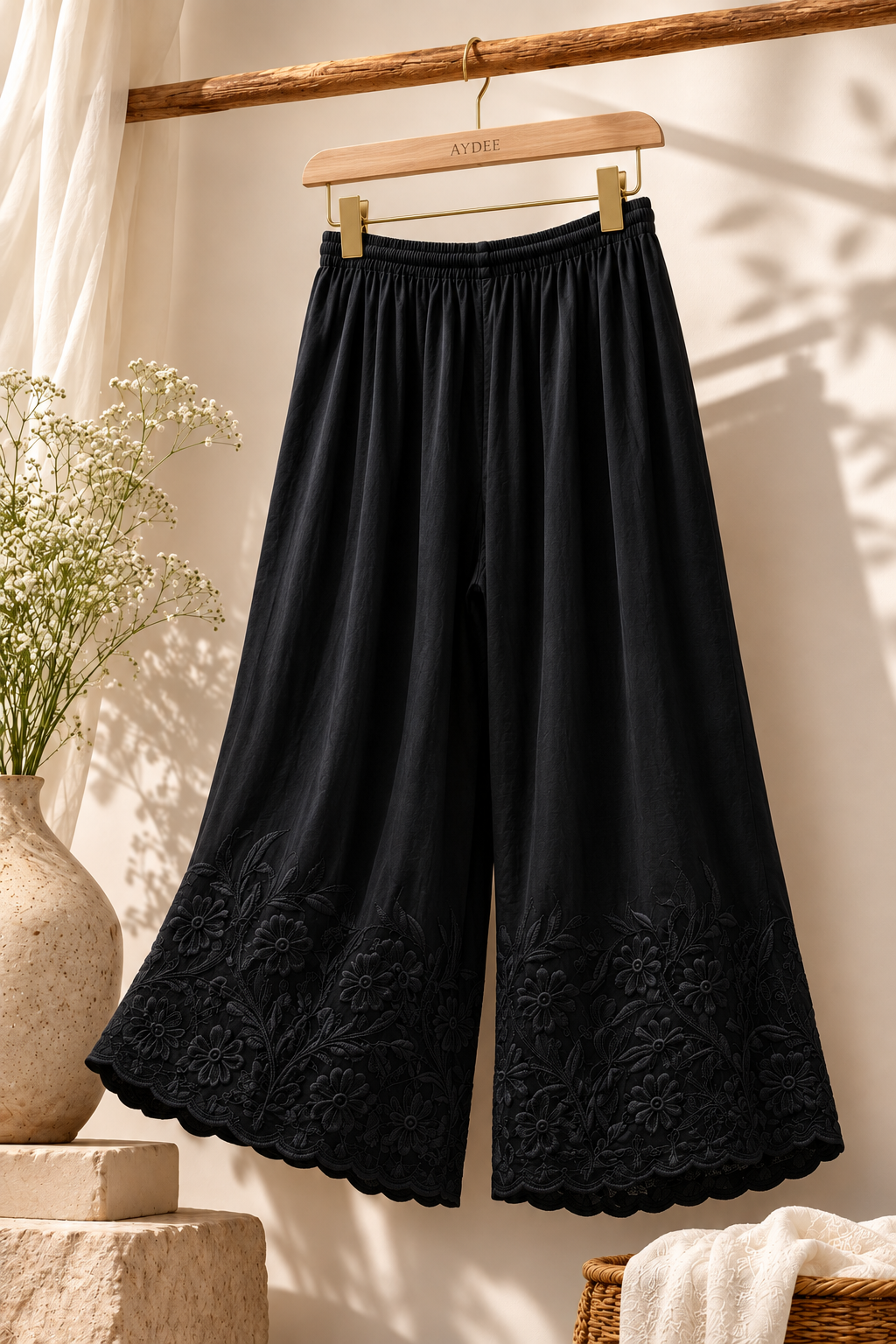 Black Plazo | Free Size Upto 5XL | Machine Embroidered