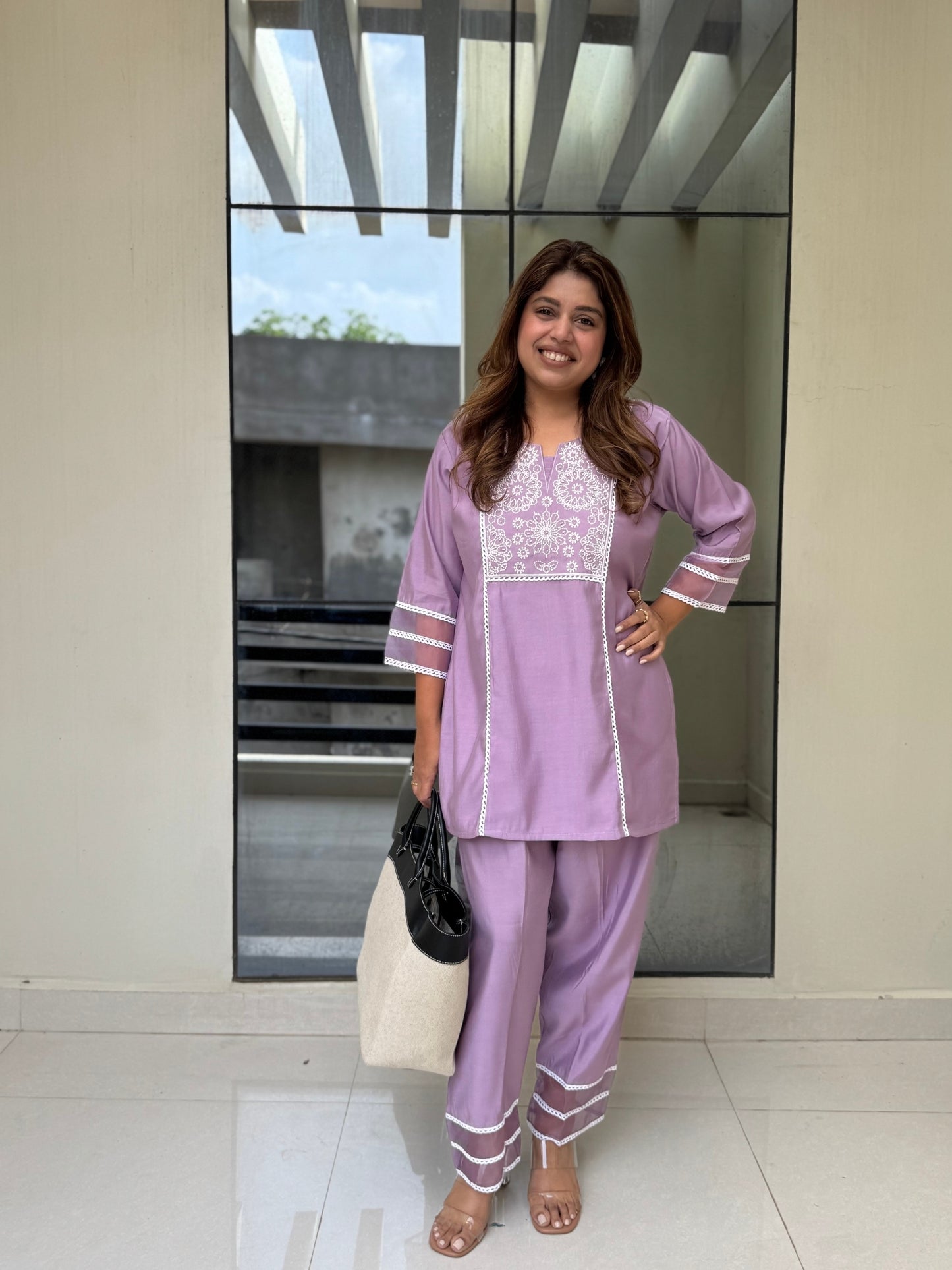 Lilac Lace Detailed Cotton Plus size Co-ord Set